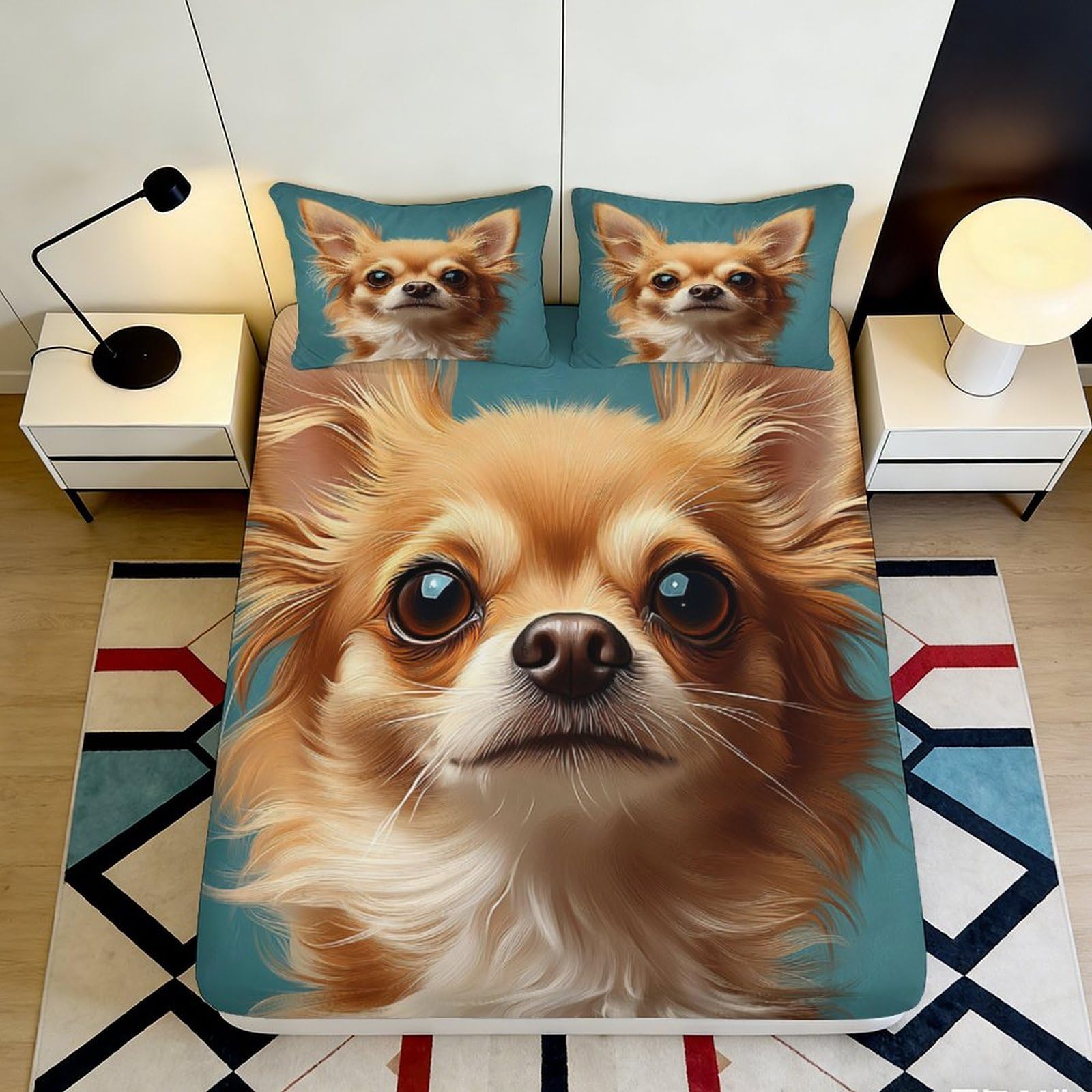 Dhbaneiok Style-3 3D Printed Cute Chihuahua Fitted Sheet Microfiber Soft Bedroom Decor Animal Pattern Mattress Cover 90X200x25cm