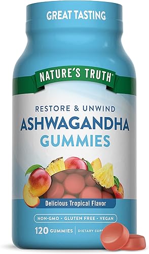 Nature's Truth Gomitas Ashwagandha 120 unidades Sabor tropical Suplemento vegano, sin OMG y sin gluten