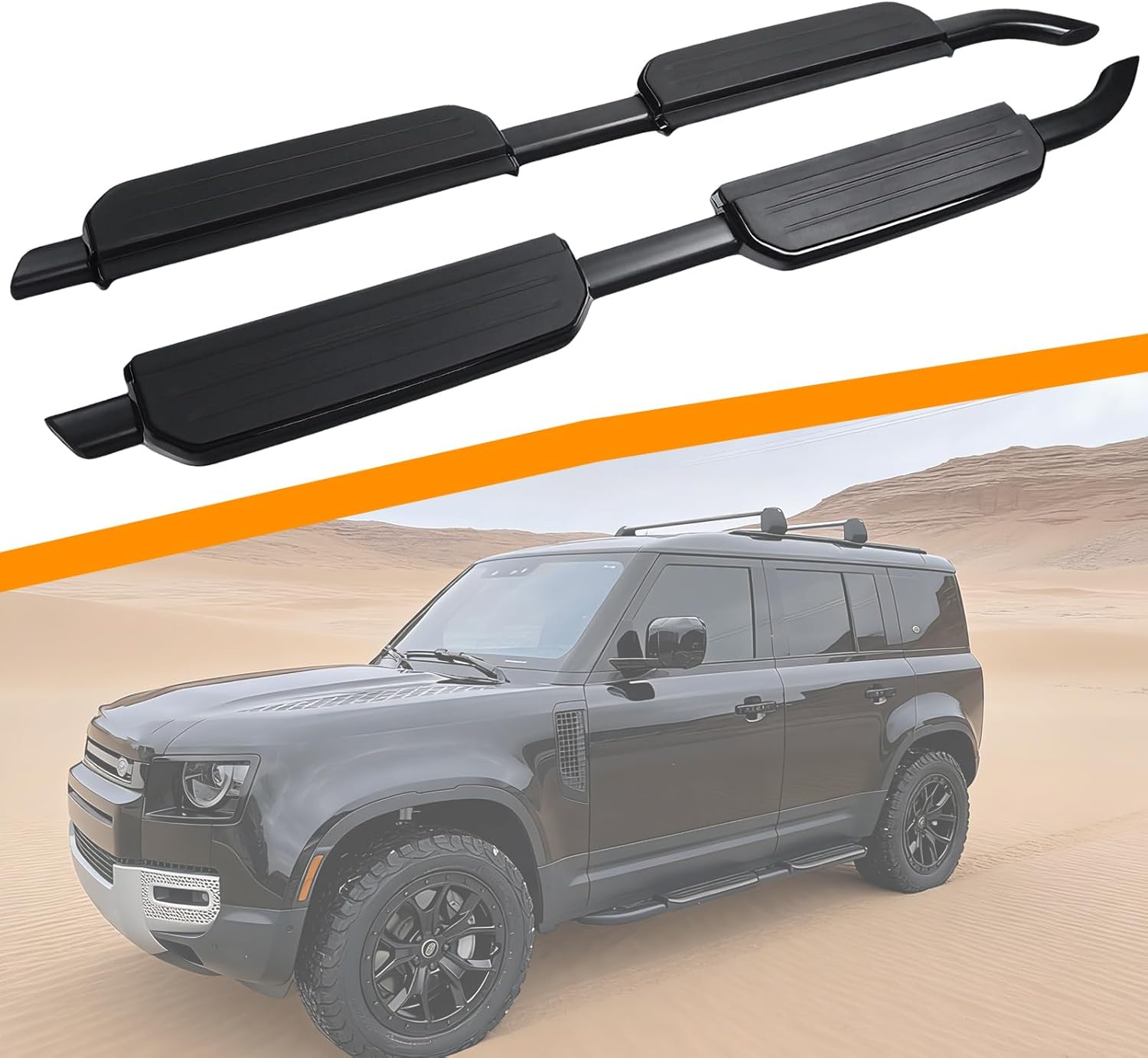 Running Boards Side Steps Fit for Land Rover Defender 110 130 L663 4DOOR 2020 2021 2022 2023 2024 2025 2026, 2 PCS Right and Left Side Step Rail Removable Nerf Bars with Brackets