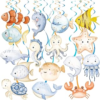 Ocean Animals Hanging Swirls 20Pcs Under The Sea Party Hanging Decorations Marine Animals Party Swirls Ceiling Ocean Party Decorations Streamers for Ocean Sea Theme Baby Shower Supplies