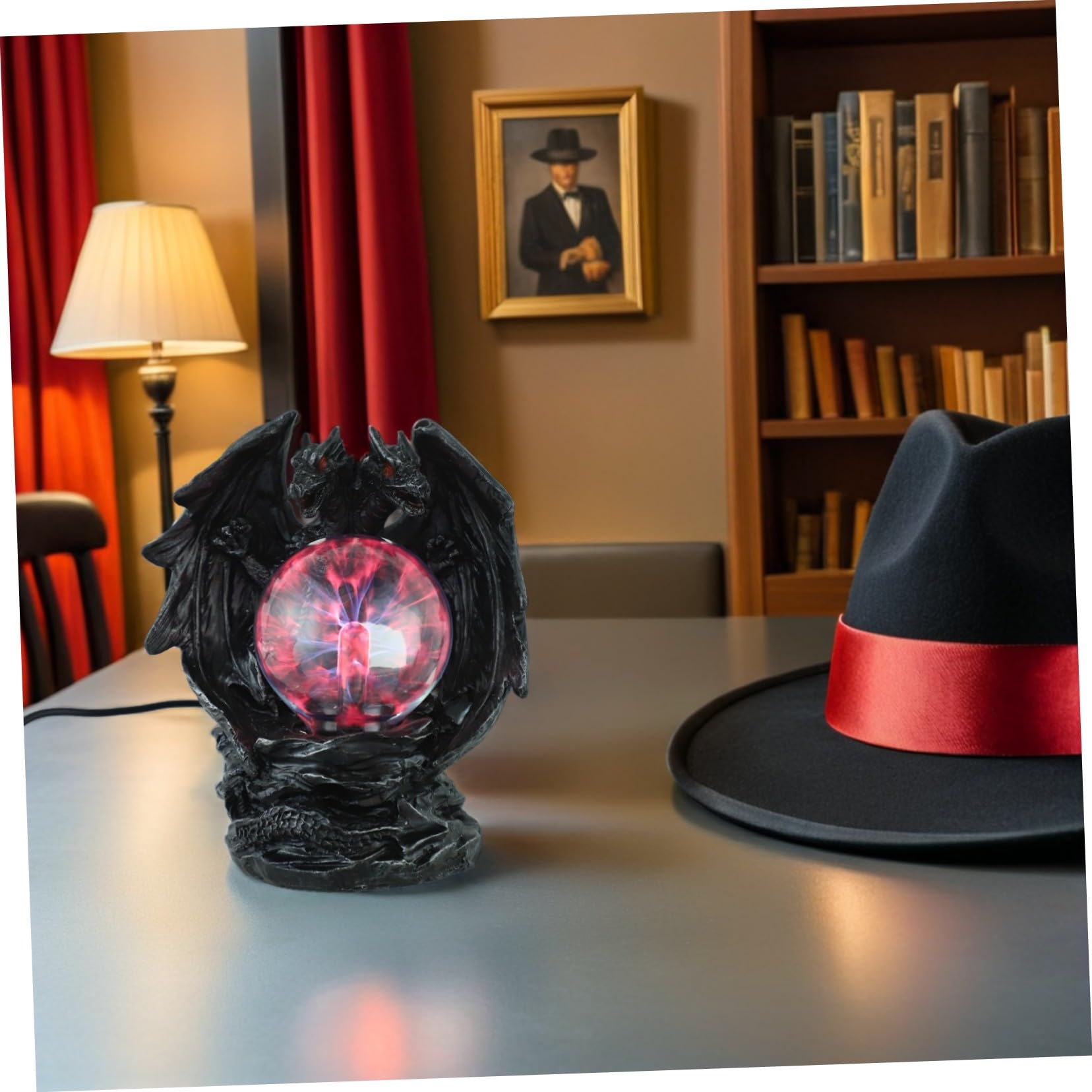 BESTYASH Lampada Palla di Plasma Drago Nero in Resina con Illuminazione Colorata Usb, Design Fantastico per Decorazioni Halloween, Setup Plug-and-play ed Efficienza