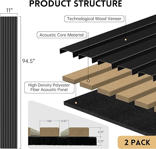 Miniatura 5 de Ritollo Paneles de madera para pared y techo, paneles de pared de 94.5 x 11 pulgadas para decoración de pared interior, panel de pared de listones