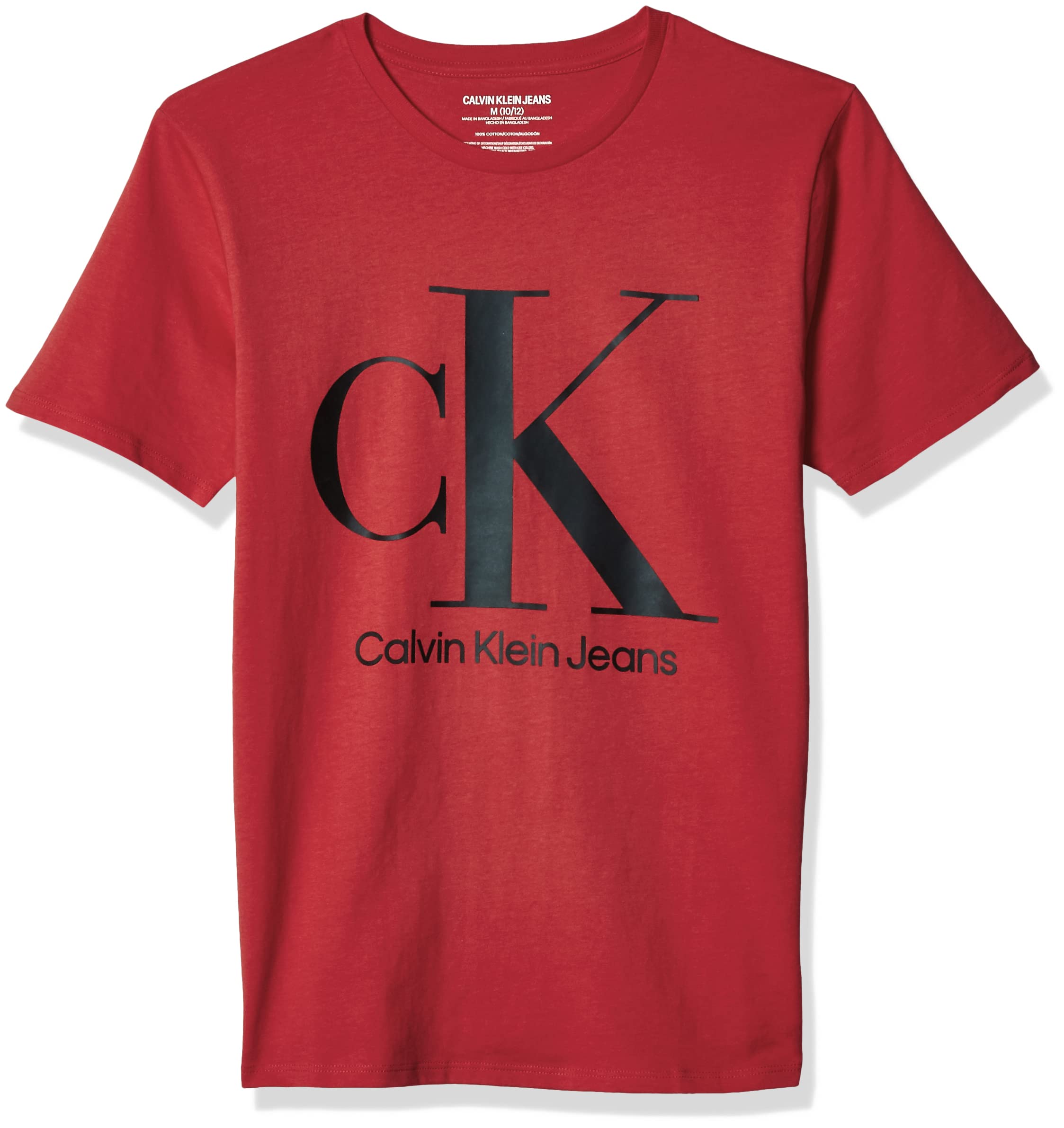 Calvin Klein Big Boys' Classic Ck Logo Crew Neck Tee (5, Racing Red CK Black)