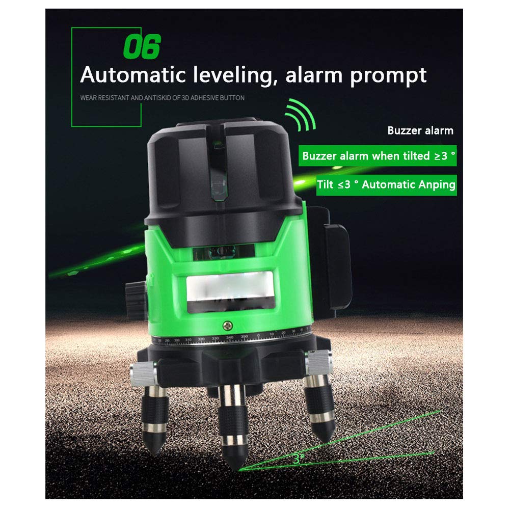 Nivel láser multilínea de haz verde, 2/3/5 líneas Nivel Láser Autonivelante Línea Verde 360 grados Vertical Cruz, Herramienta láser de autonivelación de alineación,A