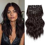 NAYOO Clip in Hair Extensions for Women 14 Inch Short Wavy Curly Dark Brown Hairpieces Full Head Synthetic Hair Hairpieces(6PCS,Dark Brown)
