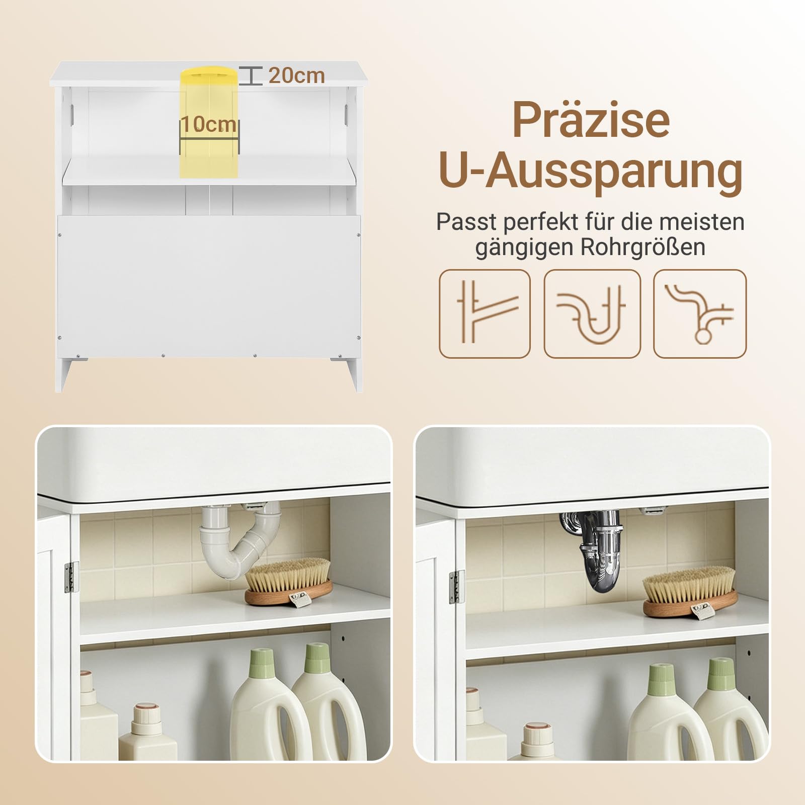 SoBuy Waschbeckenunterschrank mit Siphonöffnung 60x60x29cm für Badezimmer
