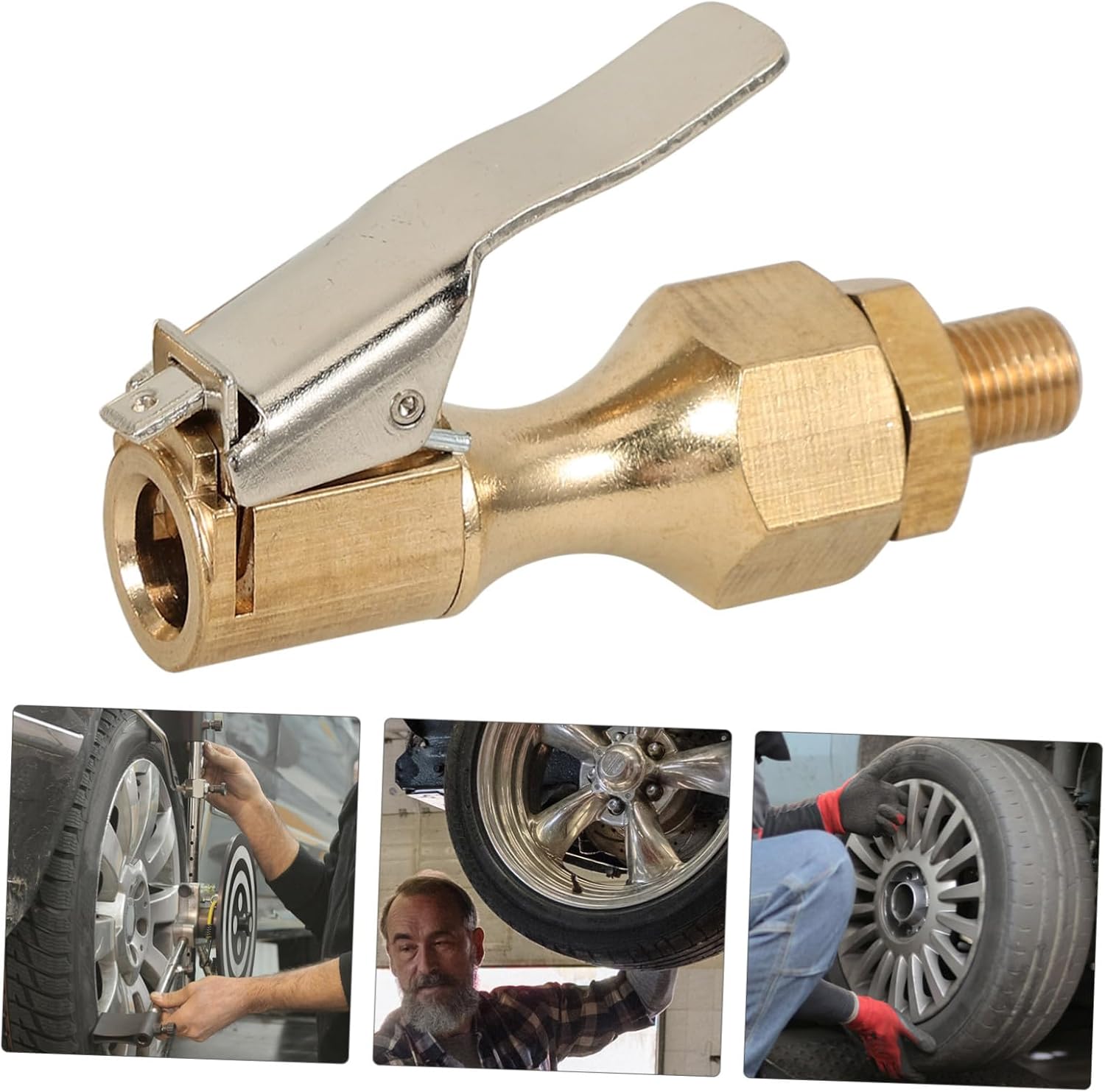 2pcs Locking Air Chuck Tire Inflator Clip Quick Connect Copper Tire Chuck for Car Truck Rv Motorcycle Bicycle Inflatable Self-Locking Design Tool