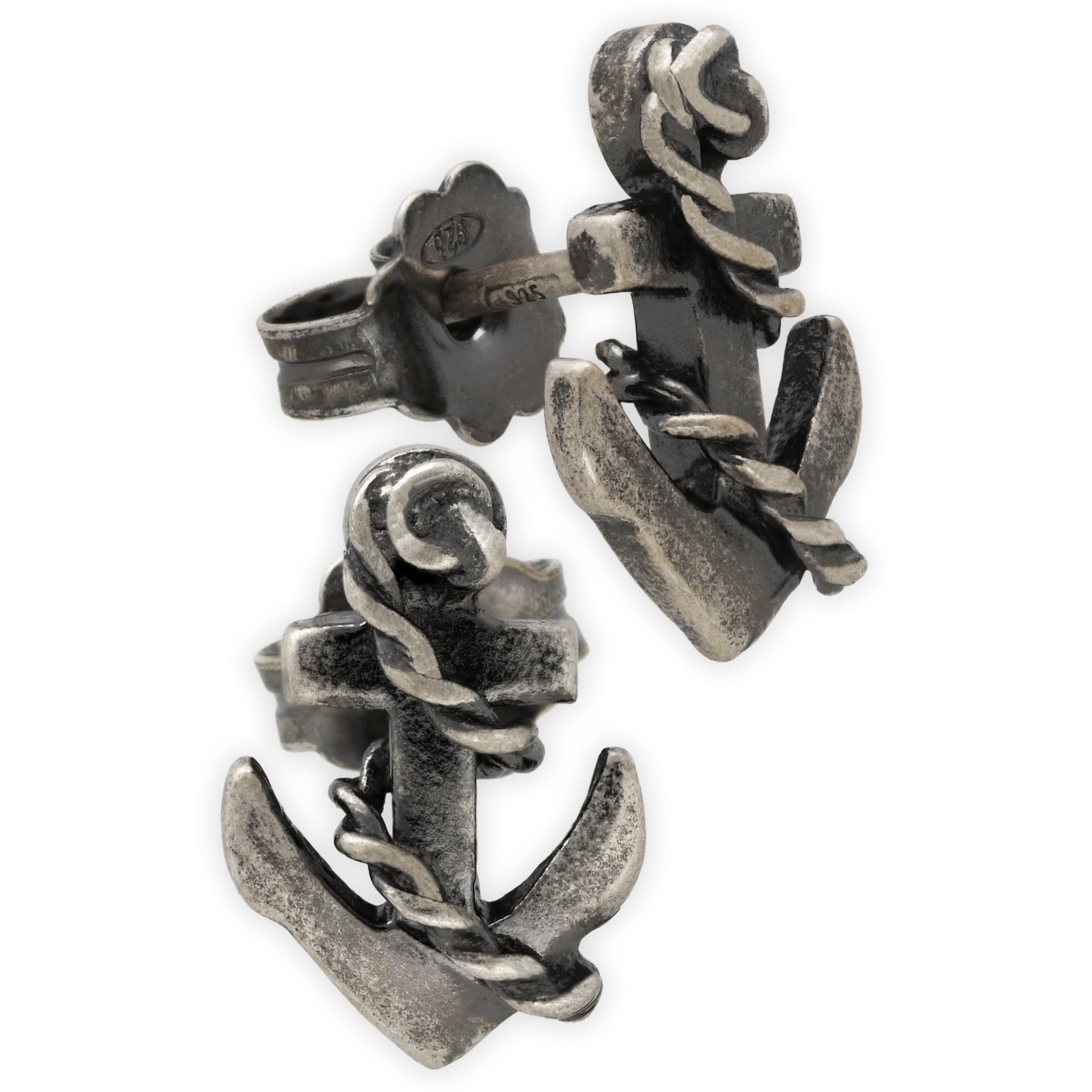 Herren Anker Ohrstecker Ohrringe aus 925 Sterlingsilber Nautischer Stil - Nickelfrei & Hypoallergen - Handmade by Emmanuela