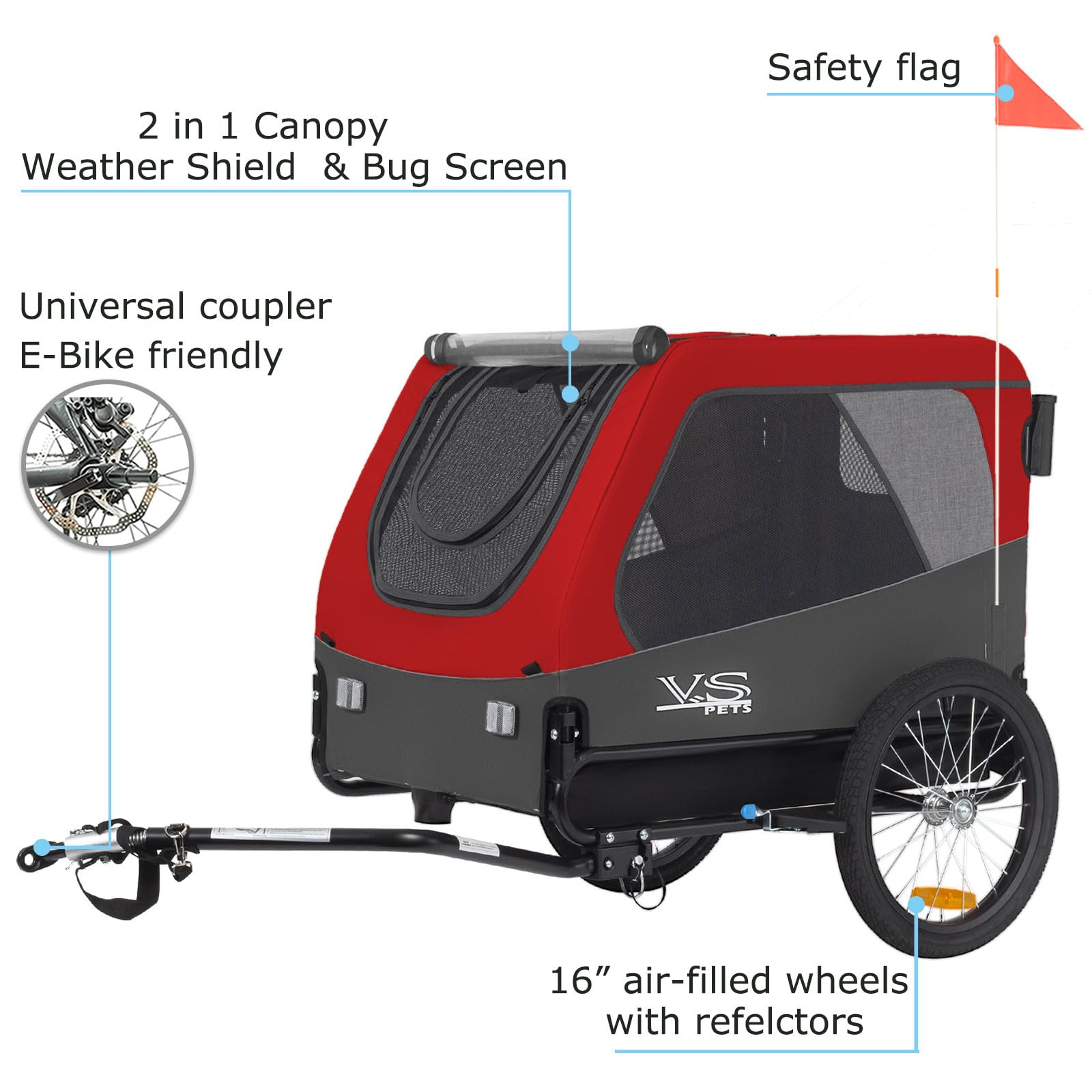 Tiggo VS Pets L Hundeanhänger & Jogger 2-in-1 Hundebuggy, Fahrradanhänger Klappbar,groß ca. 250 Liter Volumen, für Hunde bis 35kg