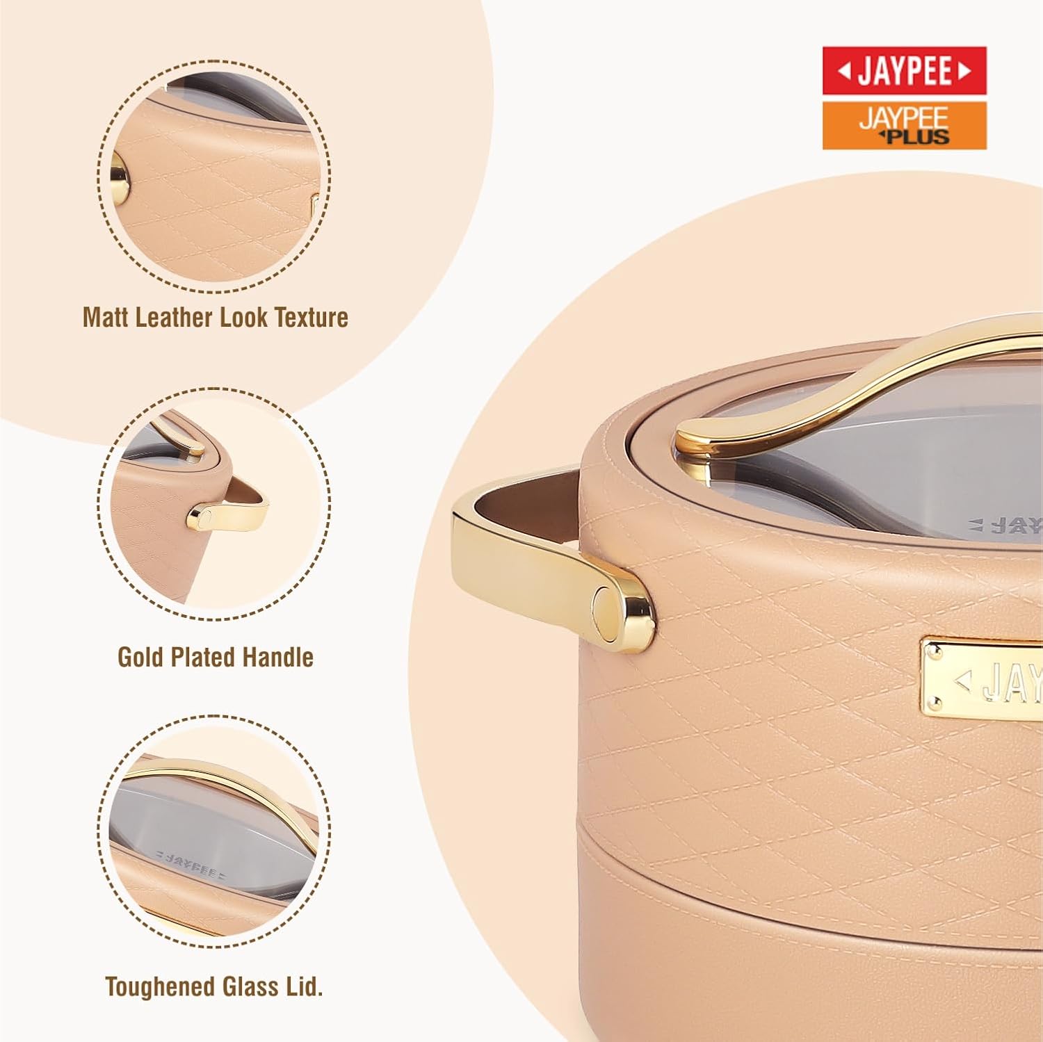 JAYPEE Luxura Klass Set Inner Steel Serving Painted Casserole Set Of 3 Toughened Glass Lid Advanced PU Insulated 100% Food Grade Lockable Hot Box Easy To Keep Roti,Pulao & More|1500,2000,2500 Ml,Brown