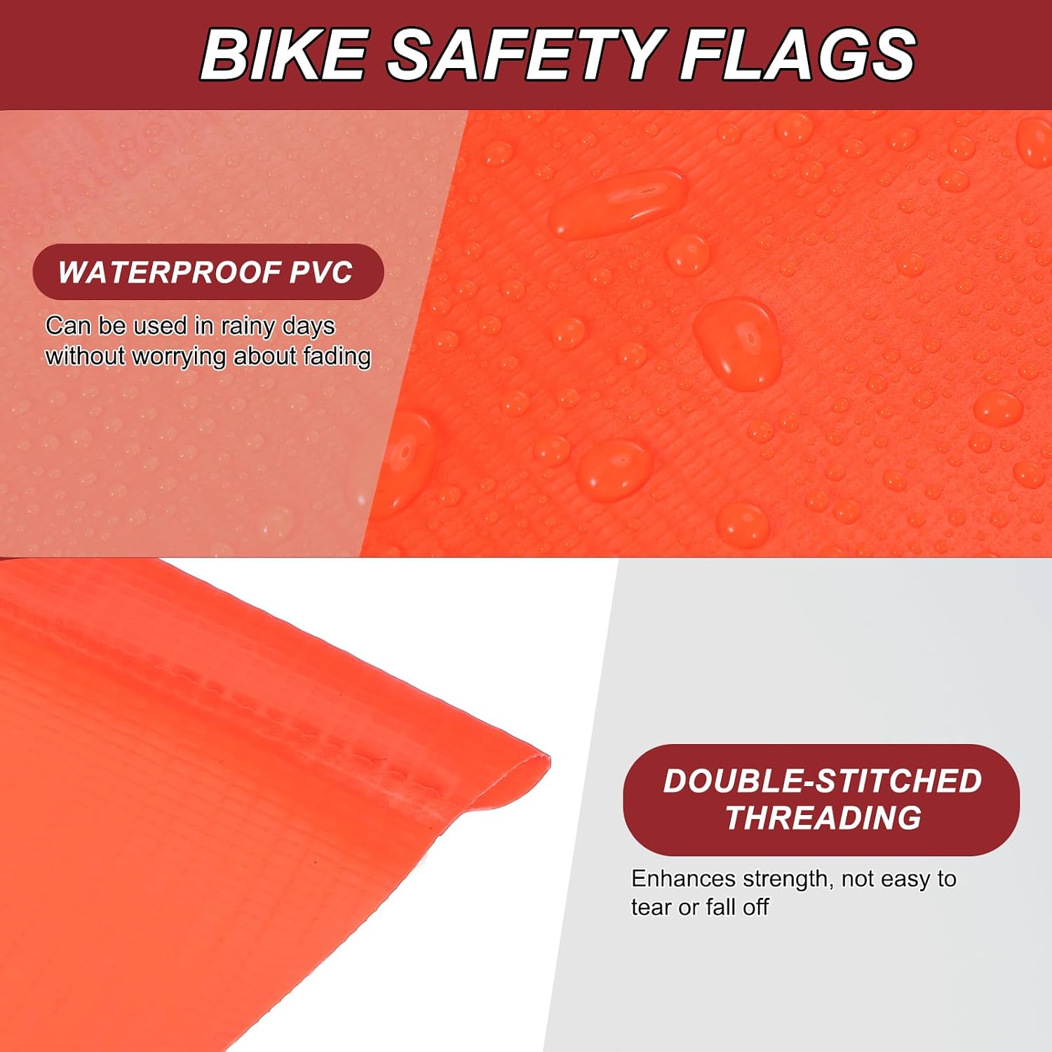 MECCANIXITY Bike Flags Replacement, 12 x 8.2 Inch Triangle Waterproof Bicycle Safety Flag Warning Signs for Bicycle Electric Car Outdoor Tent (Red, Pack of 2)