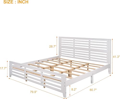 Miniatura 9 de JULYFOX Base de cama gris tamaño King, cama de plataforma de madera dura resistente de 500 libras con cabecero, no necesita somier (gris, tamaño