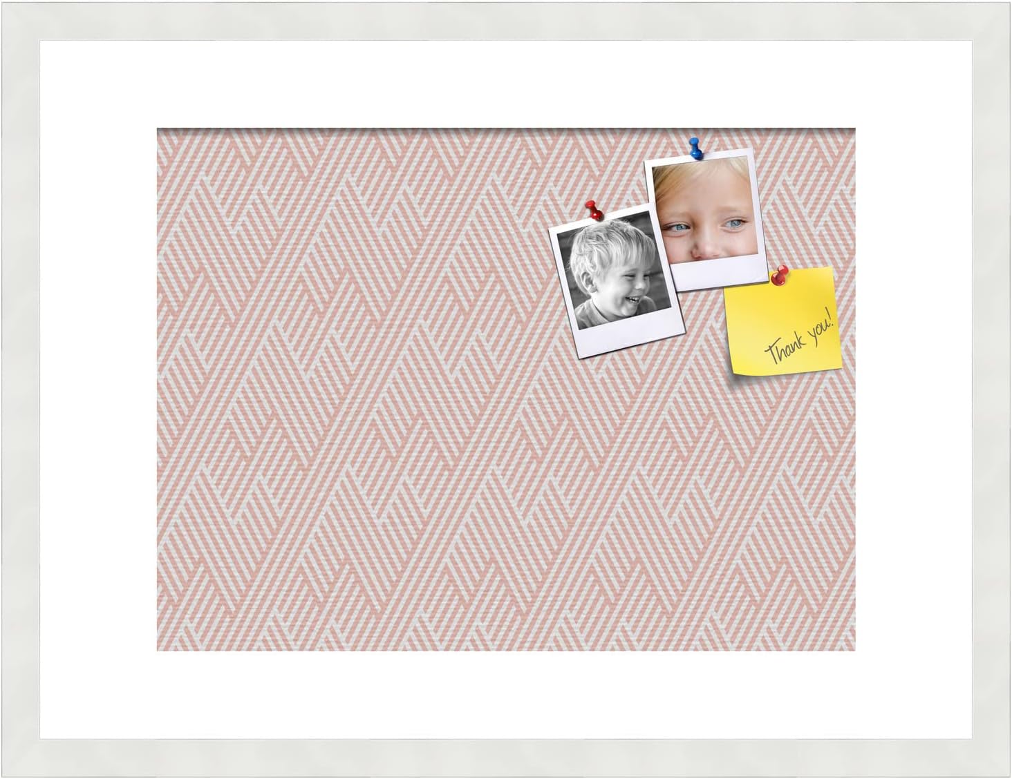 PinPix 24x18 inch Cork Bulletin Board. This Decorative Framed Pin Board Comes with Modeco Zig Zag Grapefruit Design and Satin White Frame. Ideal for Home, Office Decor or School (PinPix-1629)