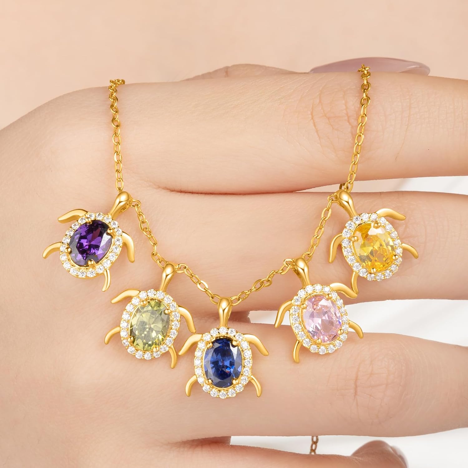 CALLIE Personalized 1-6 Sea Turtle Birthstone Necklace for Women, Custom Family Birthstones Pendant Necklace Jewelry, Mother's Day Christmas Summer Birthday Gifts for Mom Grandma Turtle Lovers