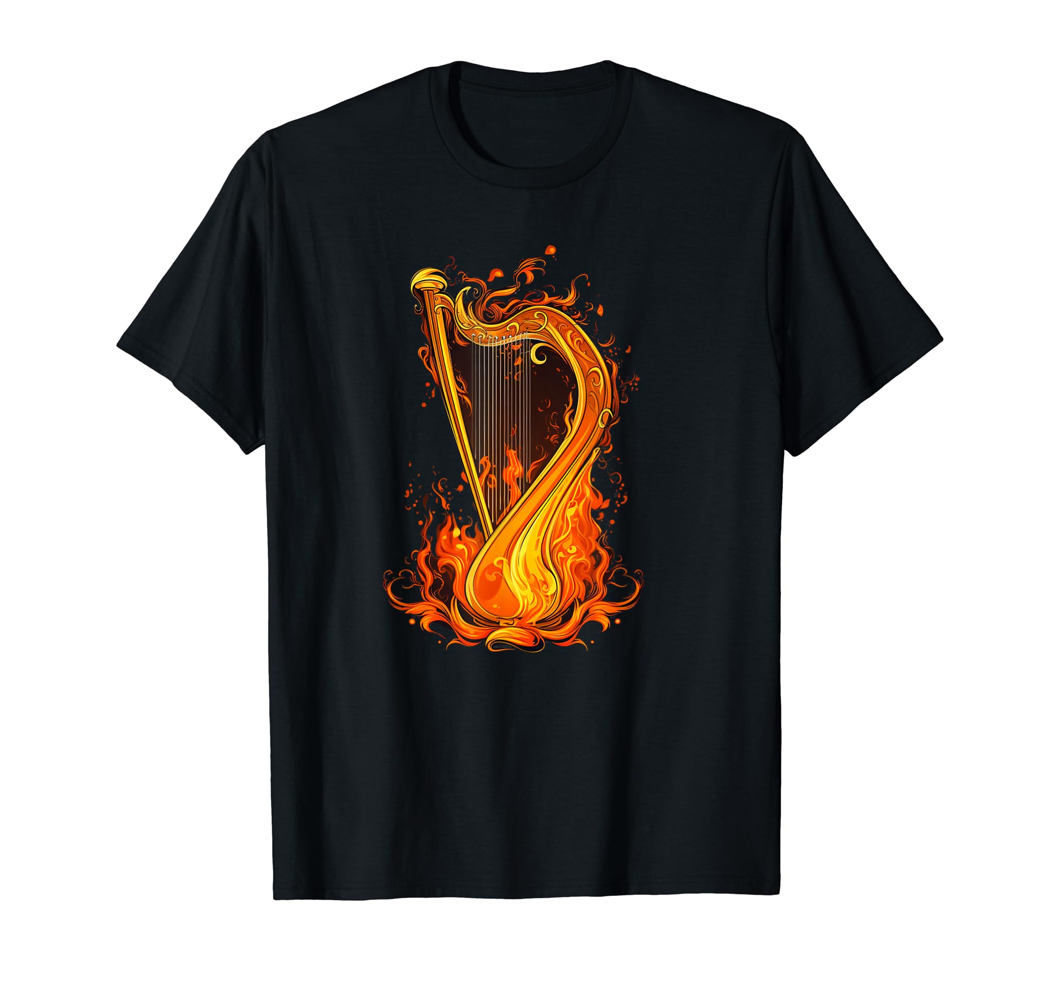 Pretty Harp Music InstrumentCool Harp Instrument for Flames and burning Musicans T-Shirt