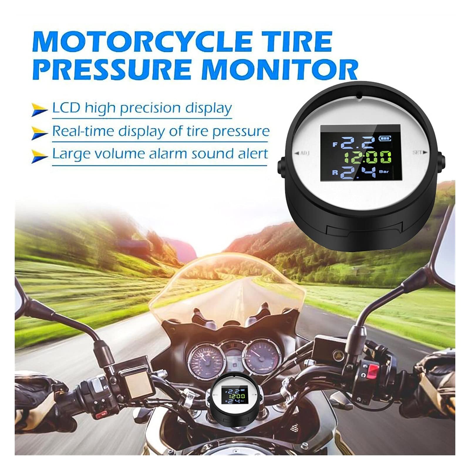 Strumenti di controllo della pressione dei pneumatici Motociclo TPMS. Per il sistema di monitoraggio della pressione del pneumatico digitale della moto motoria motoria moto impermeabile con 2 sensori