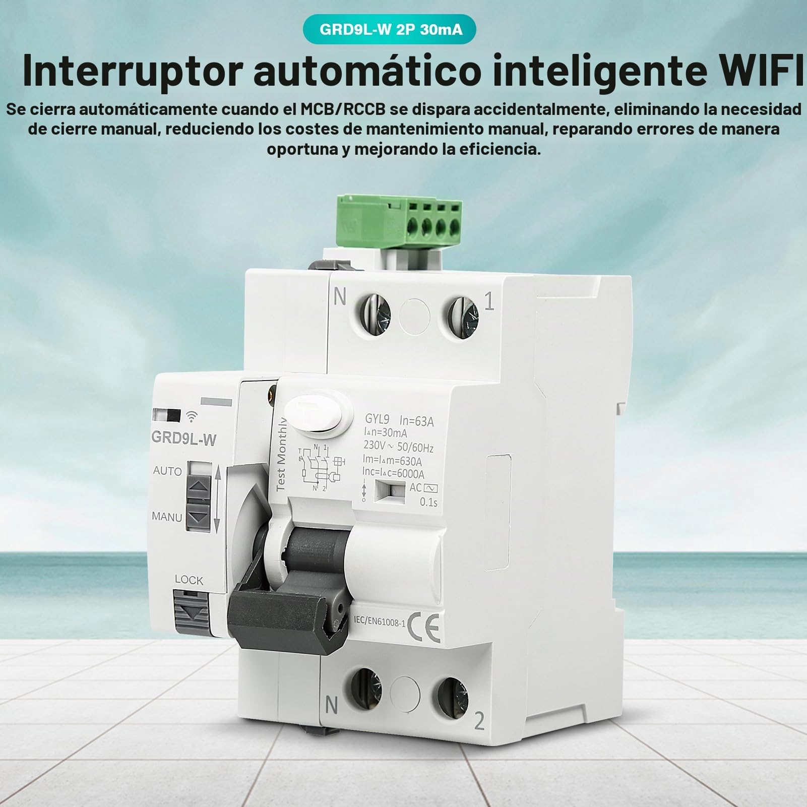 63A 30MA 2 polos wifi disyuntor MCB/RCCB magnetotermico wifi disyuntor inteligente diferencial modo AUTO controlable por APP.
