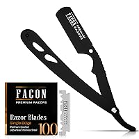 Vista 1 de Facón Navajas rectas para hombres - Kit de navaja de barbero profesional de borde recto con 100 cuchillas, afeitadora clásica de acero inoxidable