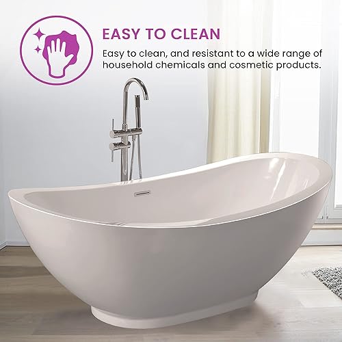 Miniatura 2 de Vanity Art Bañera de acrílico independiente de 69 pulgadas moderna bañera de remojo sola con desbordamiento ranurado certificado UPC y drenaje