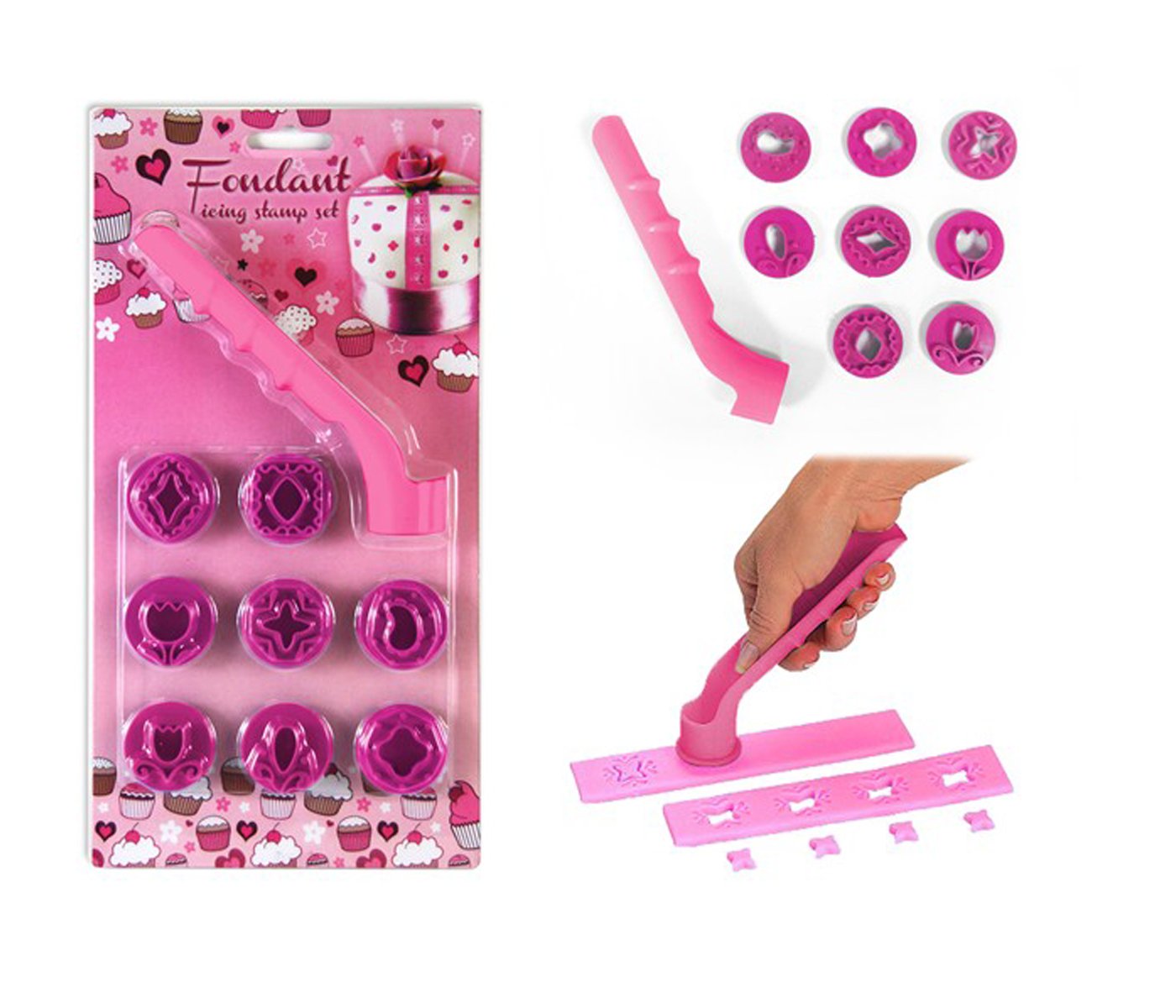 Yöl Pink Baking Decorating Icing Cutter Stamp 9 Piece Set Fondant Cake Making Cooking