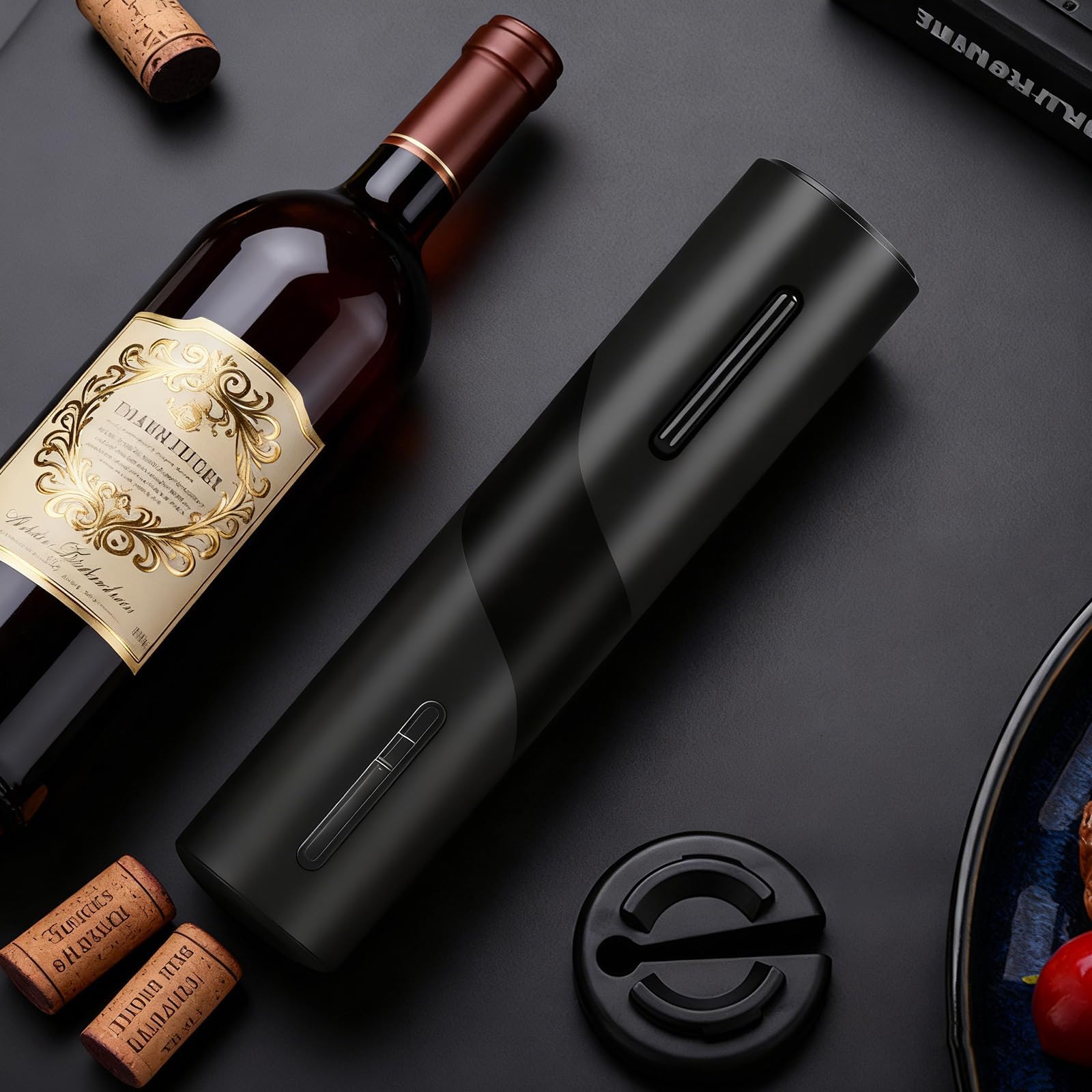 Sacacorchos Eléctrico Recargable, Juego de Regalo de Vino con corta cápsula, Boquilla Aireador, Bomba de Vacío y Cable USB del Abridor de Vino Electrico - Regalo hombre para amantes del vino
