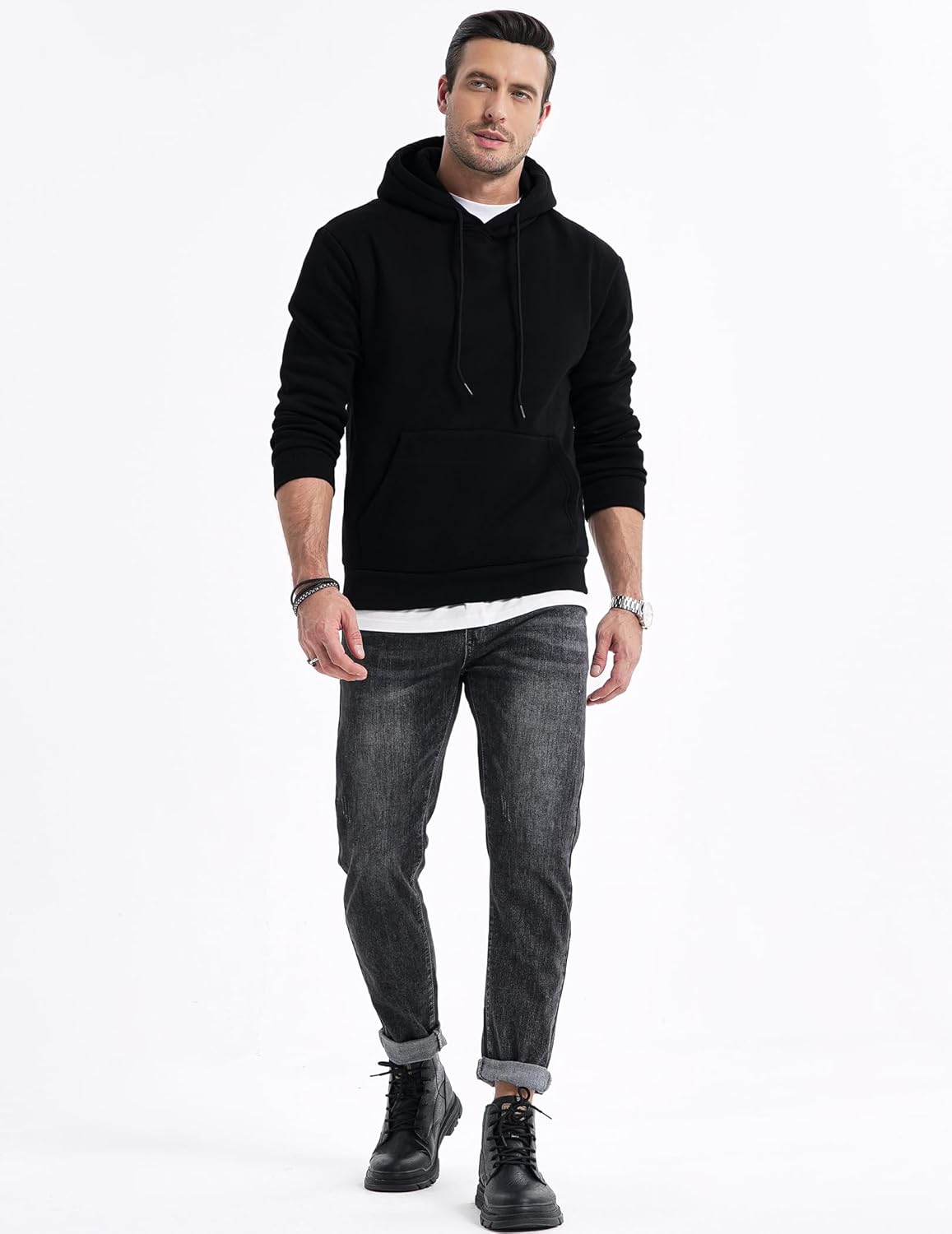 JMIERR Men's Relaxed Cotton Hoodie with Drawstring and Long Sleeves