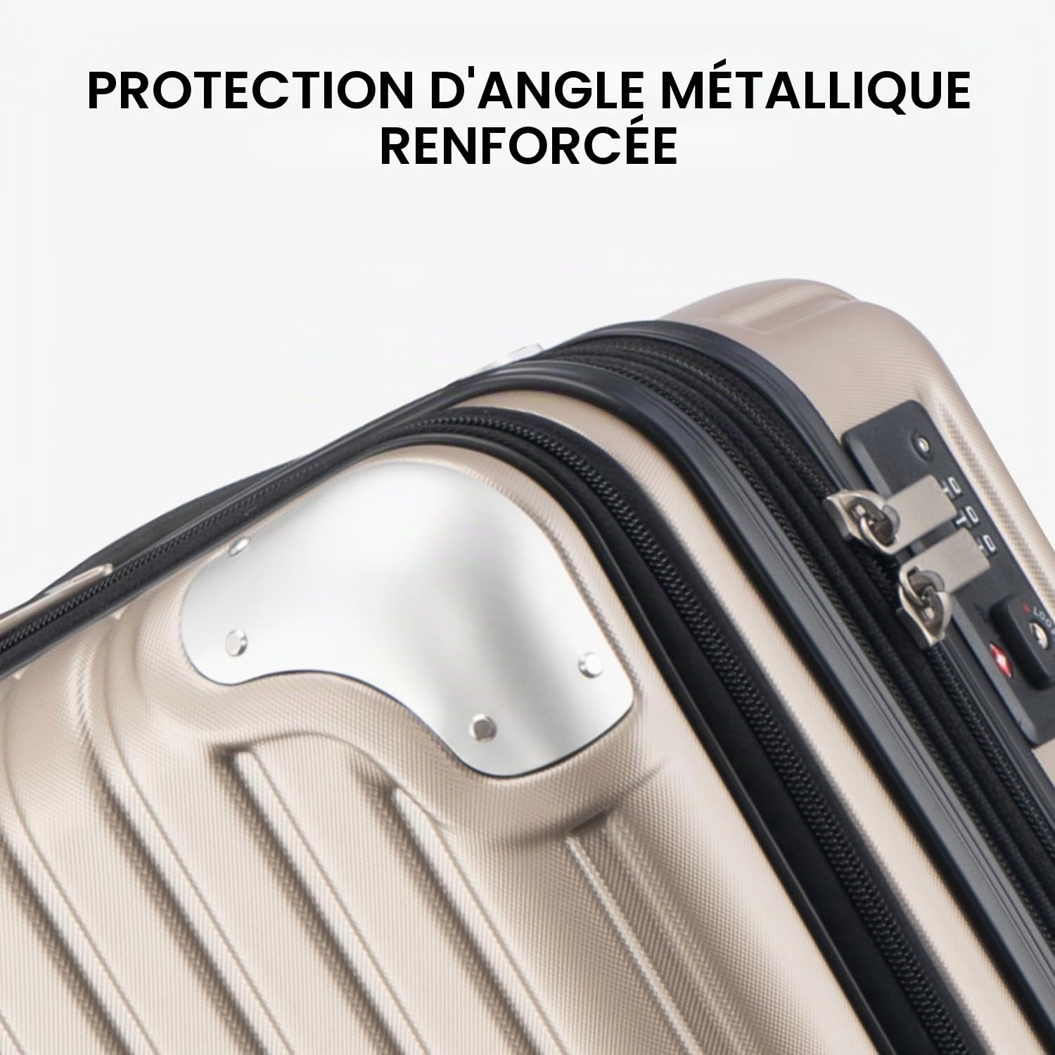 LEVEL8 Valise Cabine Extensible ABS+PC Bagage à Main Trolley Rigide Bagages Cabine avec 4 roulettes Doubles Pivotantes et Serrure TSA, 55x37x25CM, 42L, Champagne