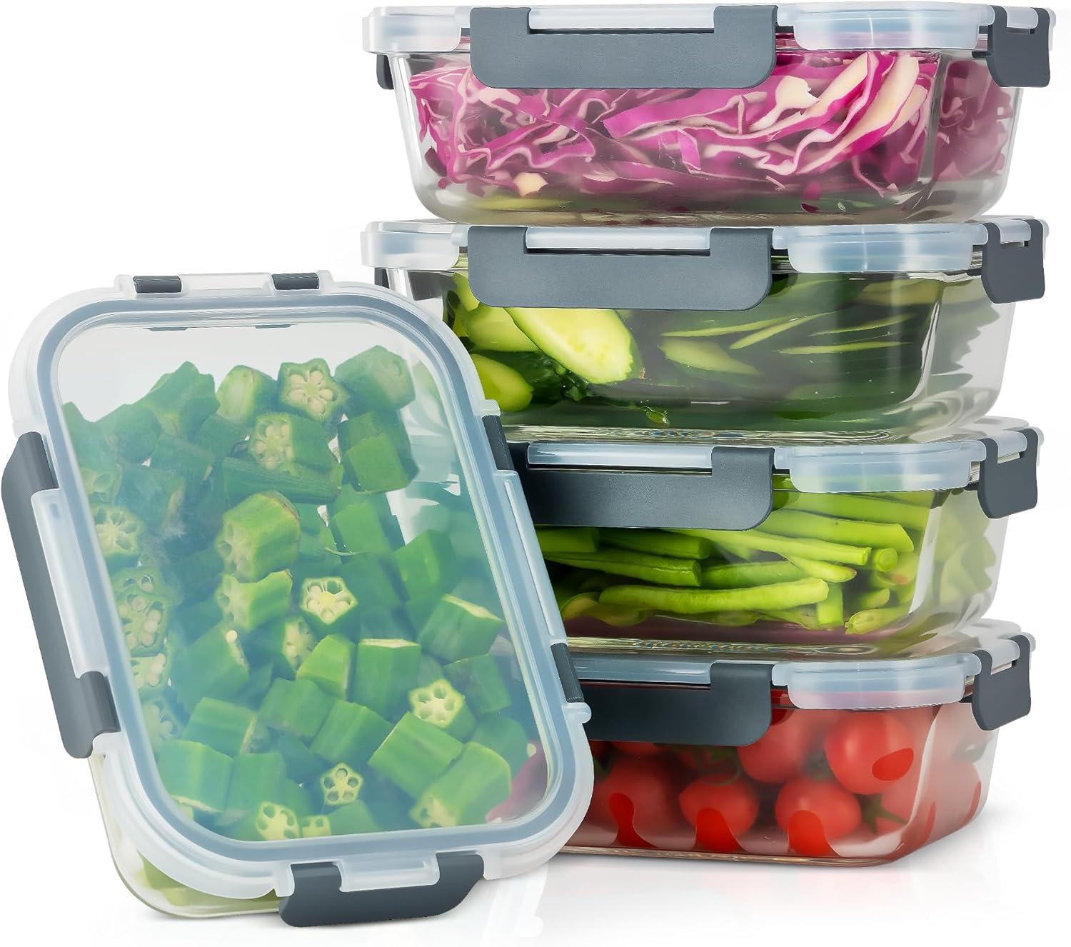 5 PACK 36 oz Glass Meal Prep Containers, Glass Food Containers with Snap-Lock Lids, Airtight Lunch Containers, Microwave, Oven, Refrigerator and Dishwasher Safe,Gray - Image 8