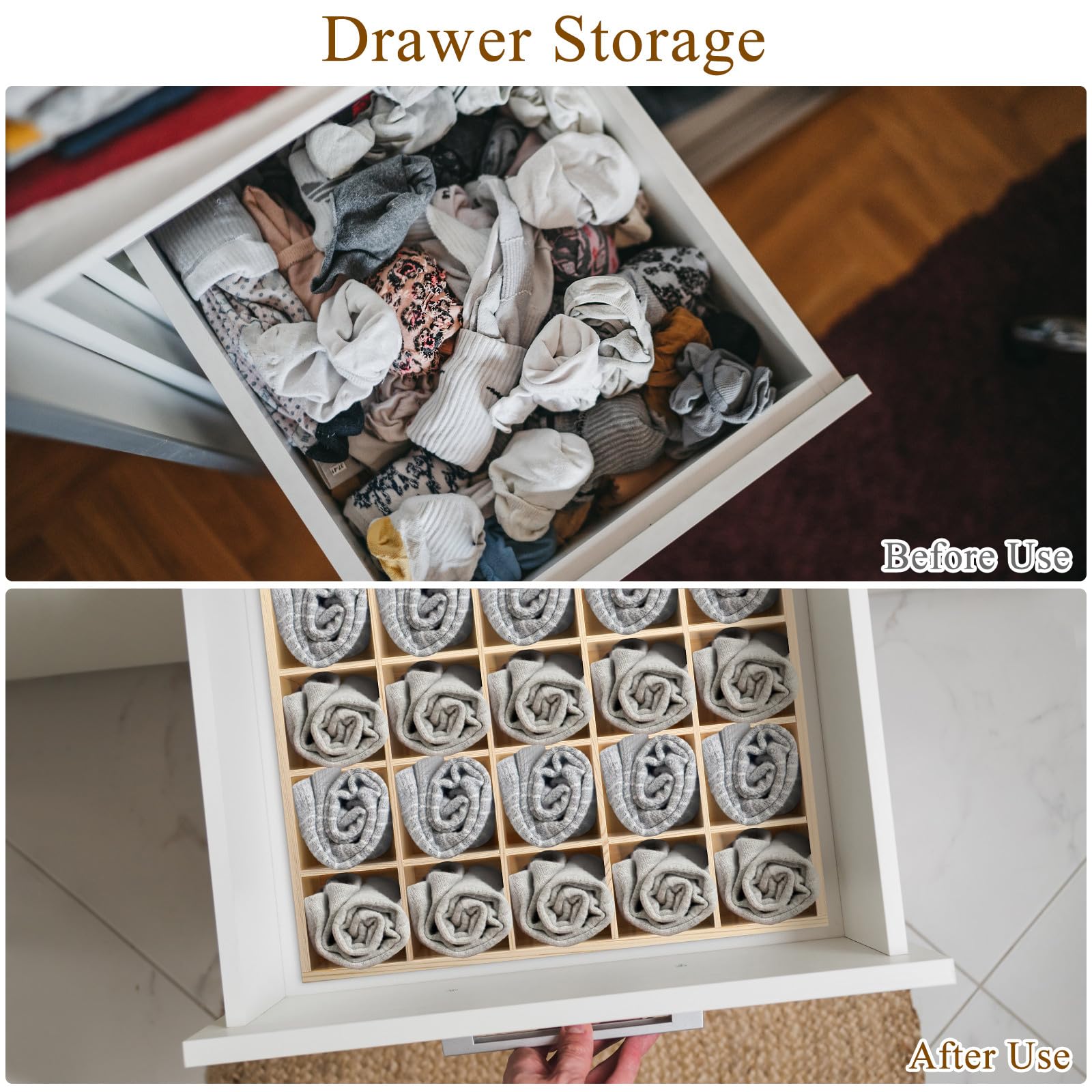 Organizer Cassetto Con Scomparti in Legno Naturale Contenitore Impilabile Per Calzini e Biancheria Intima Divisori Per Mutande Soluzione Salvaspazio Per Armadi