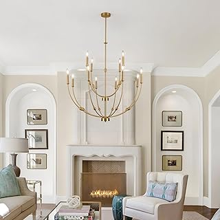 Modern Gold Candle-Style Chandelier for High Ceilings