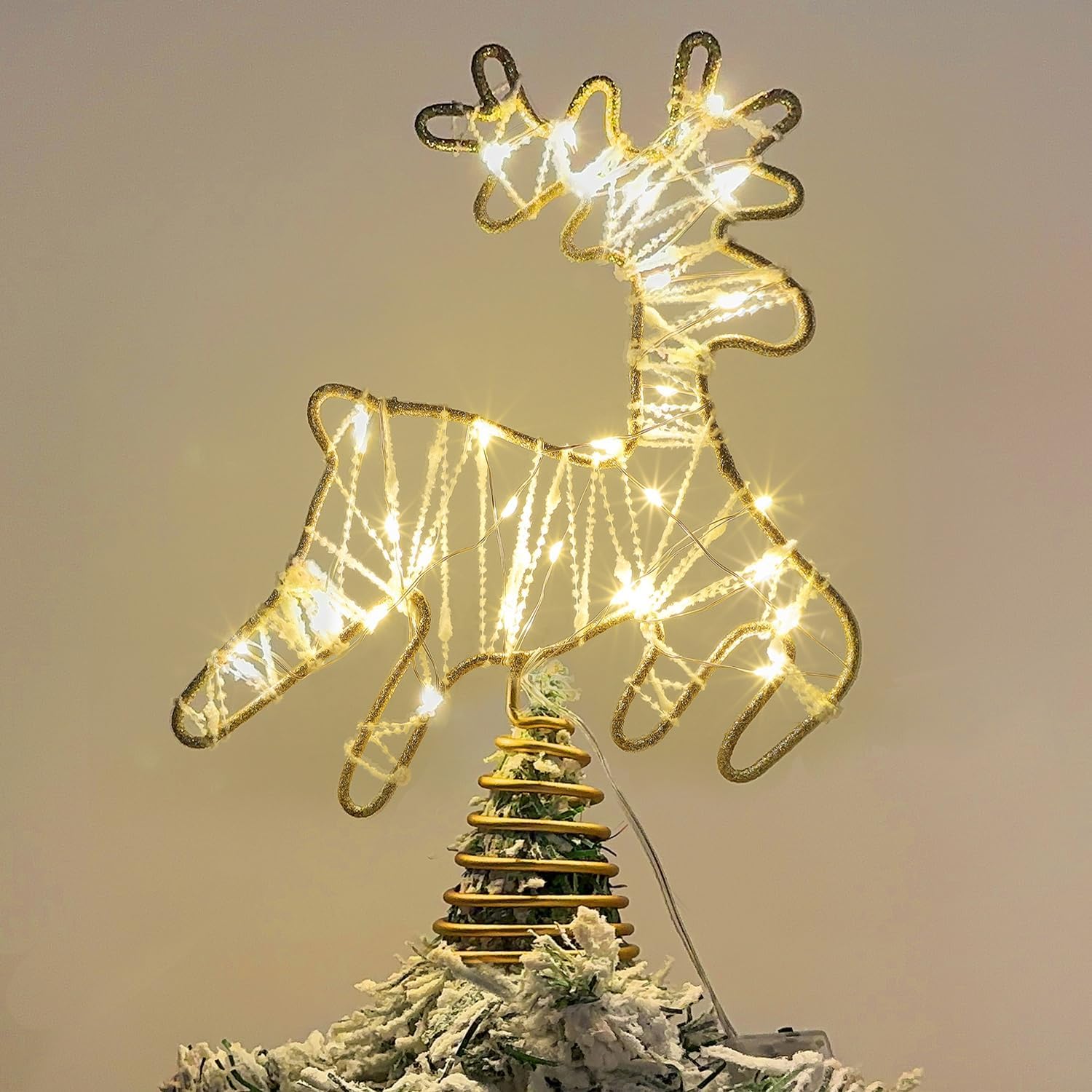 Juegoal Lighted Reindeer Christmas Tree Topper, Metal Xmas