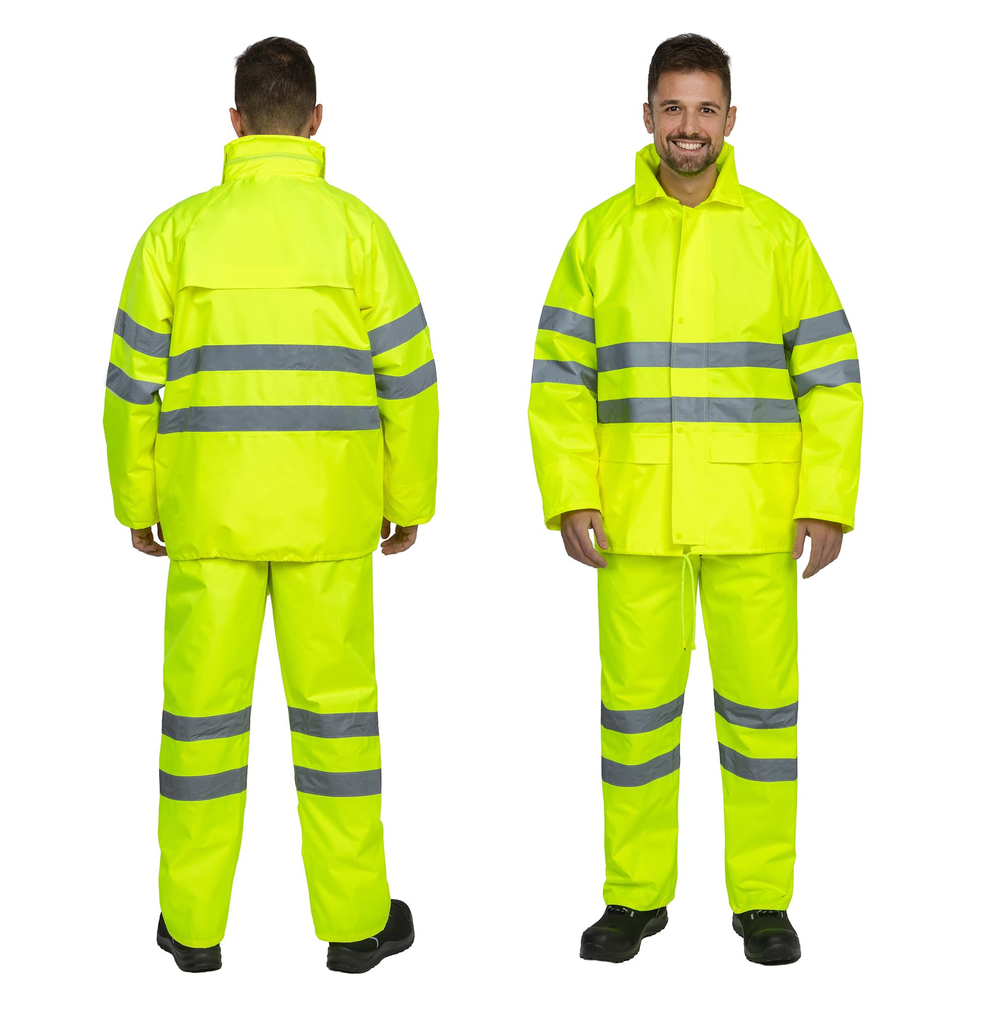 BWOLF Himalaya - Tuta antipioggia da uomo, a maniche lunghe, impermeabile, con elastico in vita, giacca con cappuccio, giacca antipioggia + pantaloni da pioggia, 2 tasche