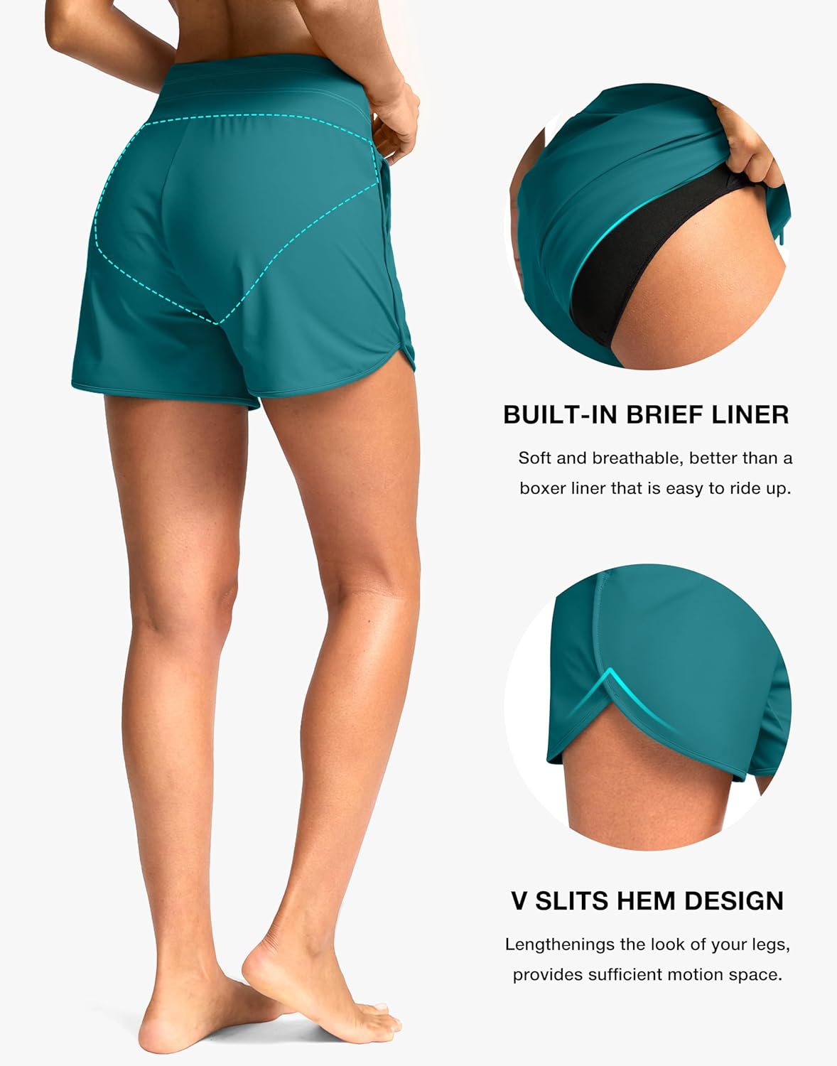 G Gradual Women's 4'' High Waisted Swim Board Shorts Quick Dry Swimming Bathing Suit Bottoms for Women with Pockets Liner - Image 3