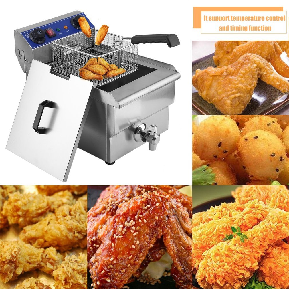 Belovedkai Electric Deep Fryer, 13L/26L Stainless Steel Commercial Electric Deep Fat Fryer Temperature Control Timing Fryer with Drain & Basket,Single Tank/Dual Tank (13L Single Basket)