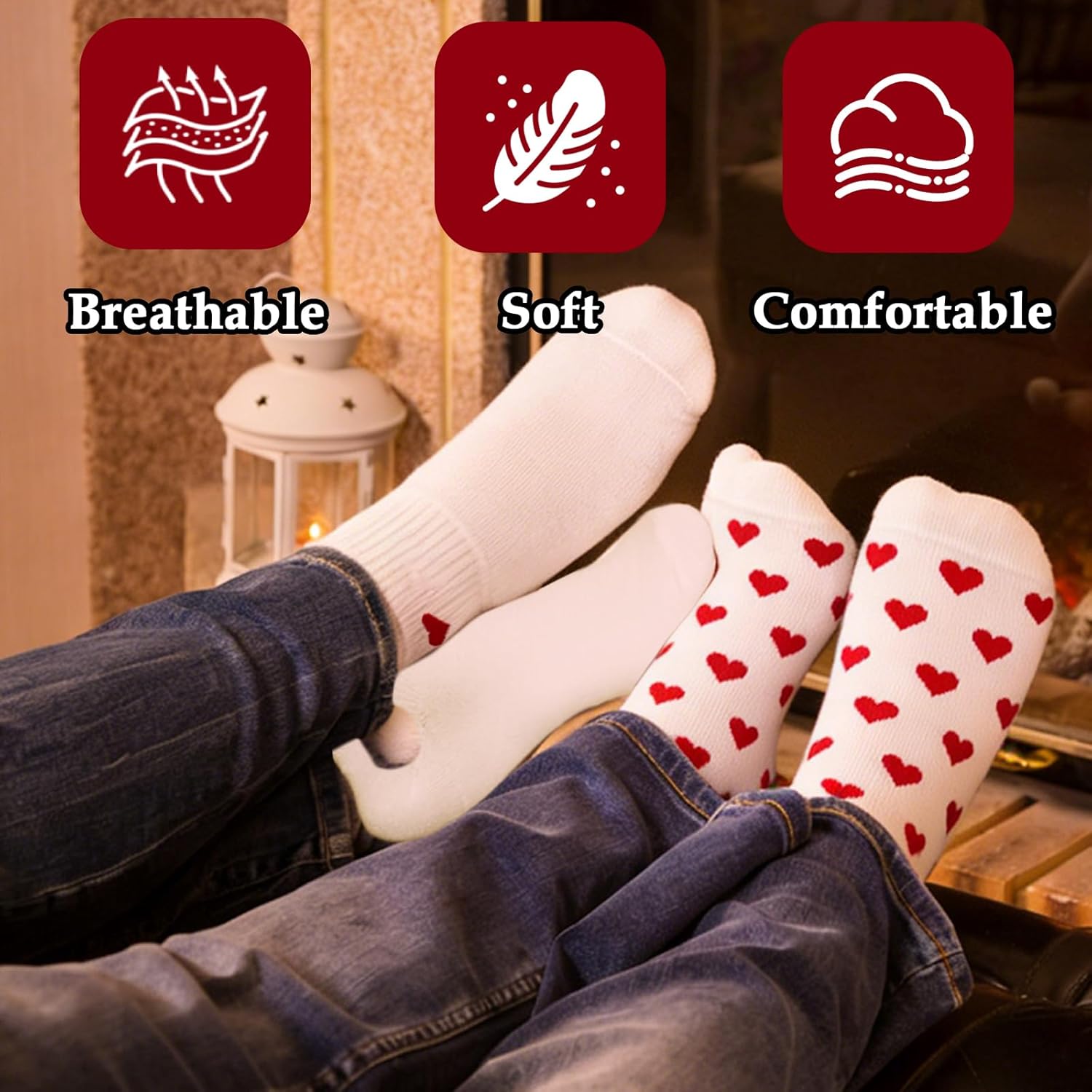 Haawooky 8 Pairs Cute Heart White Red Socks,2 Styles Ankle Socks for Women,Frilly Fun Heart Pattern Crew Socks for Valentine's Day Gift,Women Girls - Image 6