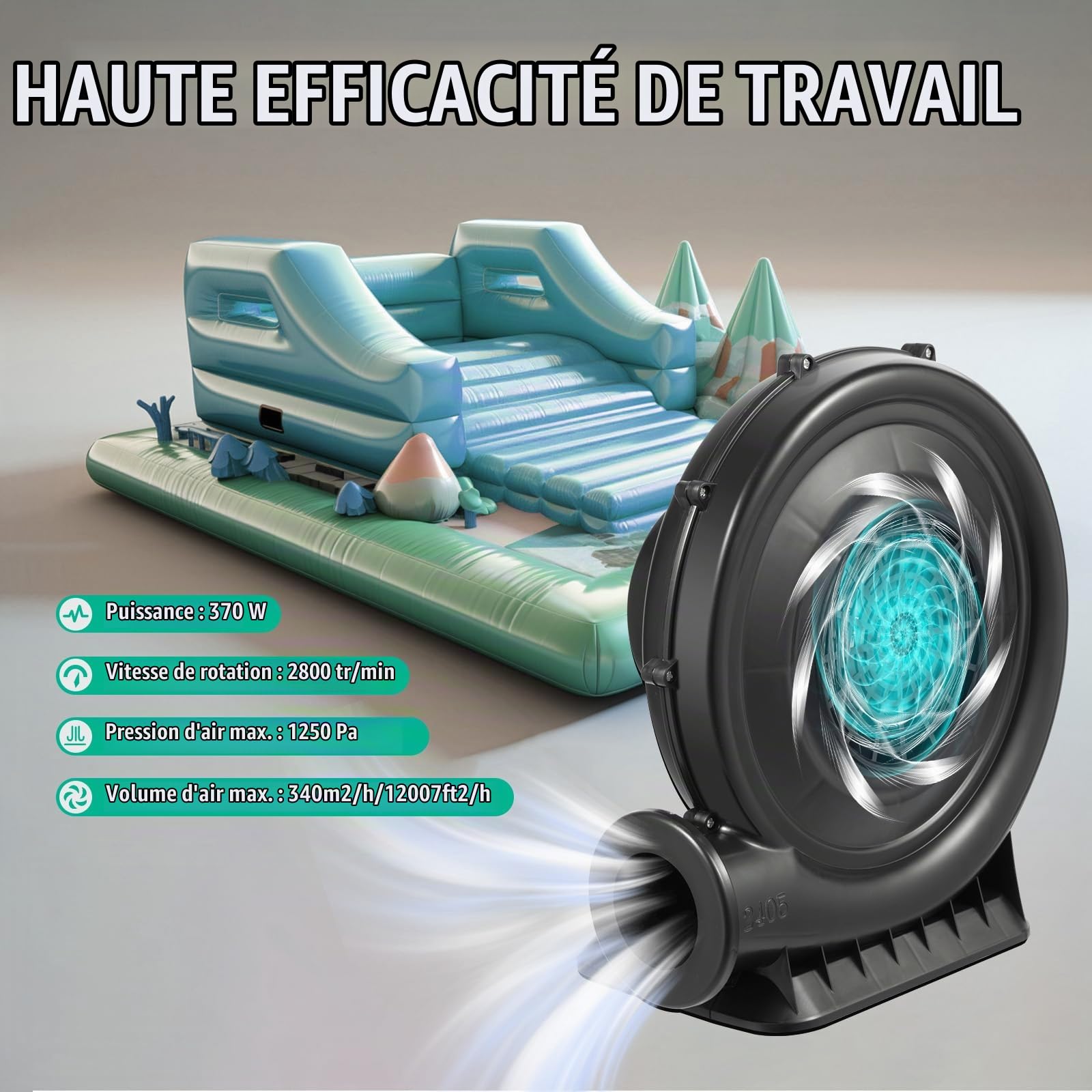 Souffleur haute pression 370 W pour château gonflable - Souffleur silencieux et durable pour jouets gonflables - Pompe à air (250 W)