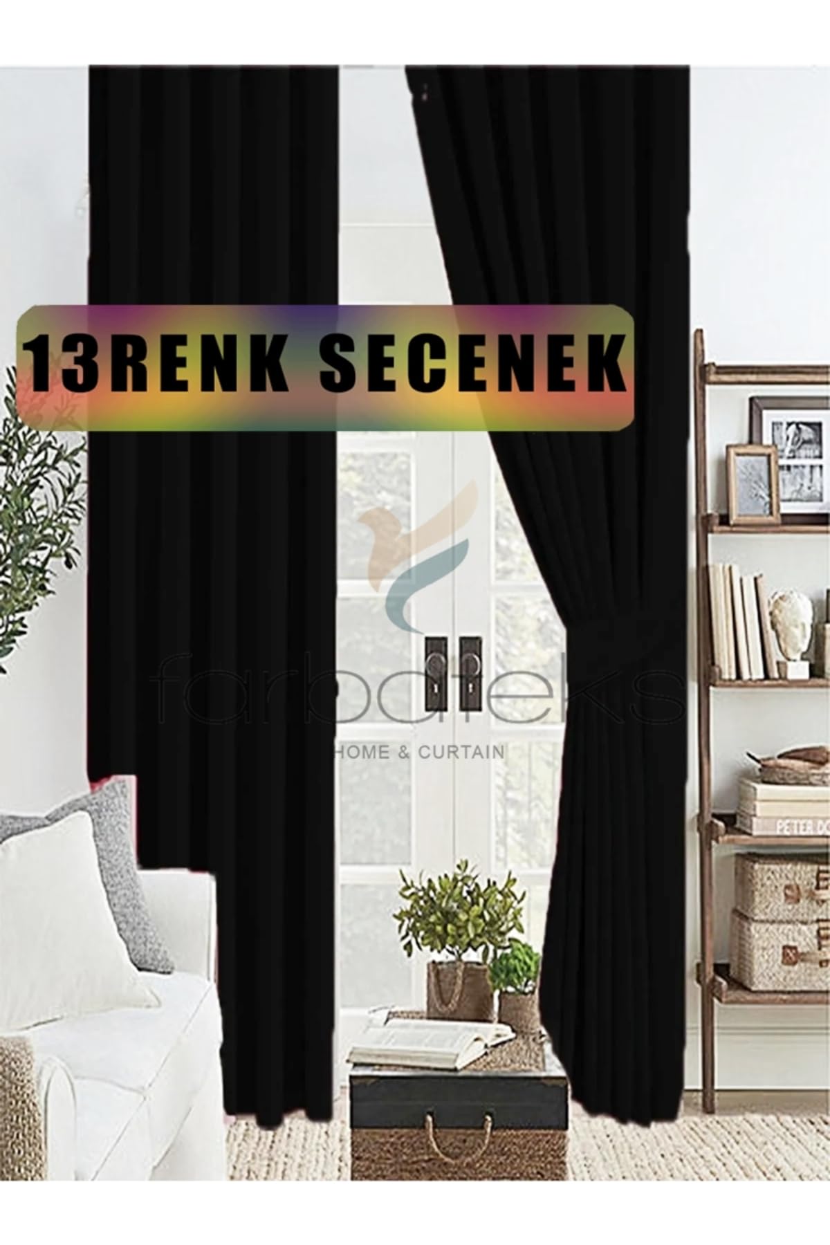 Siyah Renk Kalın Güneşlik Blackout Kararma Fon Perde Düz Dikim 120 x 250