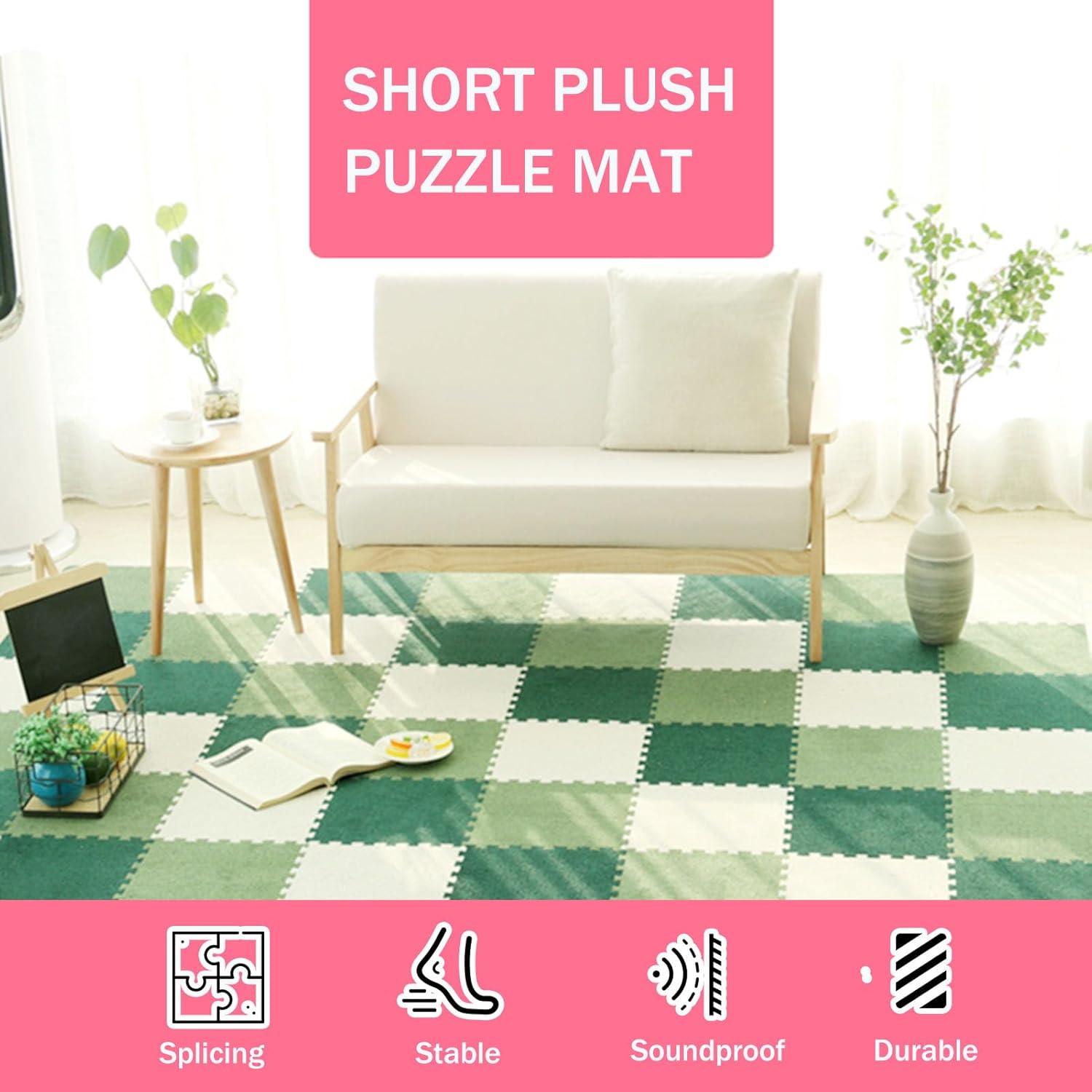 Foam Floor Tiles Interlocking Carpet Tiles 10pcs 30x30cm Short Plush Puzzle Carpet Squares Mats with Border Fluffy Rug Tiles Play Mat for Home Living Room