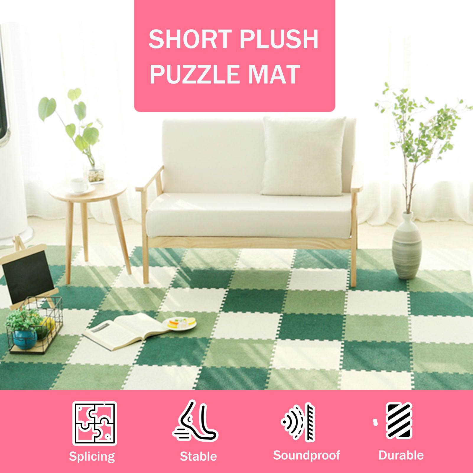 Mata podłogowa z puzzli piankowych, Łączone płytki dywanowe z obramowaniem, opakowanie 10 sztuk wielokolorowych 30 x 30 cm(Purple+pink,1cm)