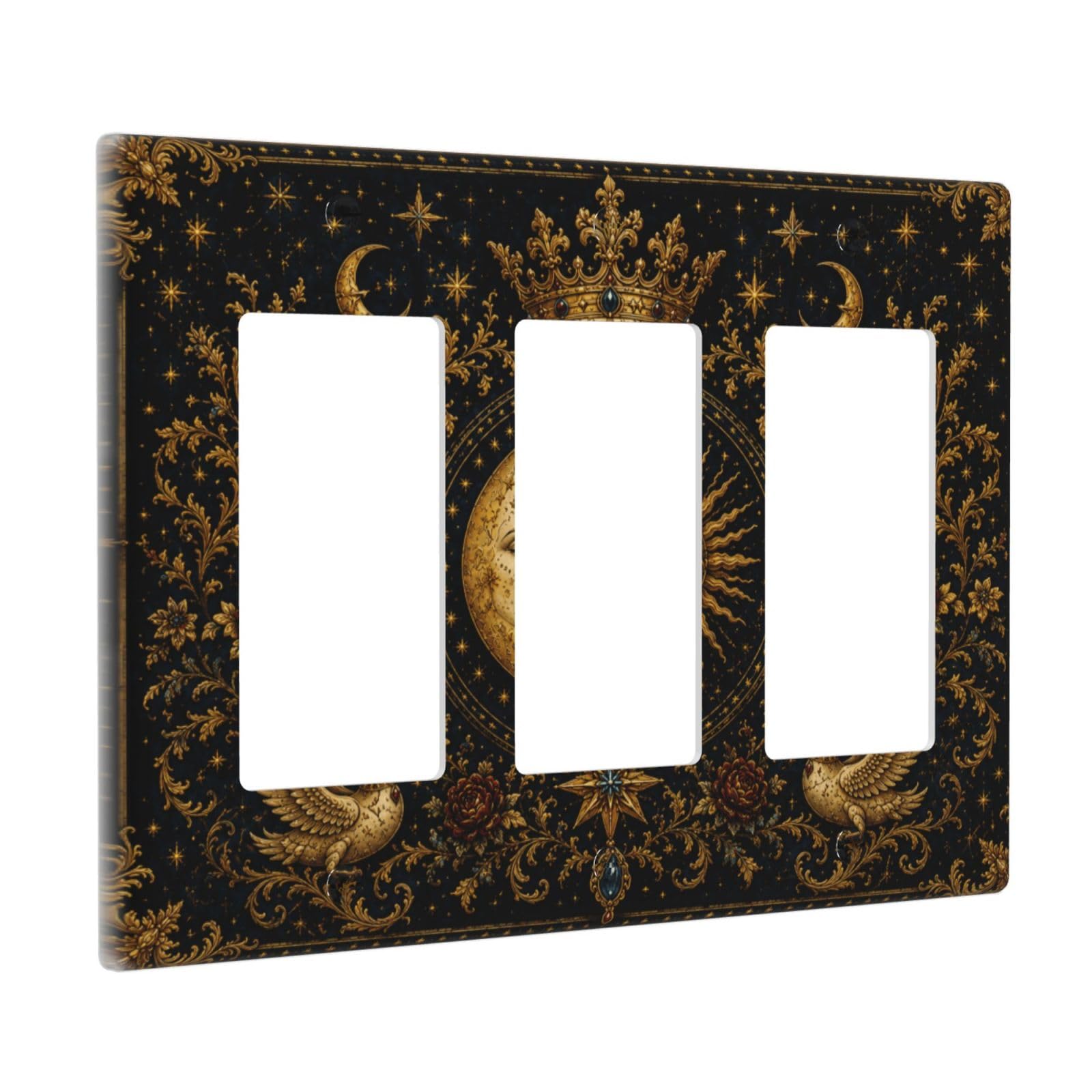Thsanju Outlet Covers Celestial Sun Moon Fantasy Triple Rocker Light Switch Covers Decorative Royal Gold Magical Fantasy 3 Gang Gfci Wall Plate Electrical Receptacle Switchplate for Home Decor