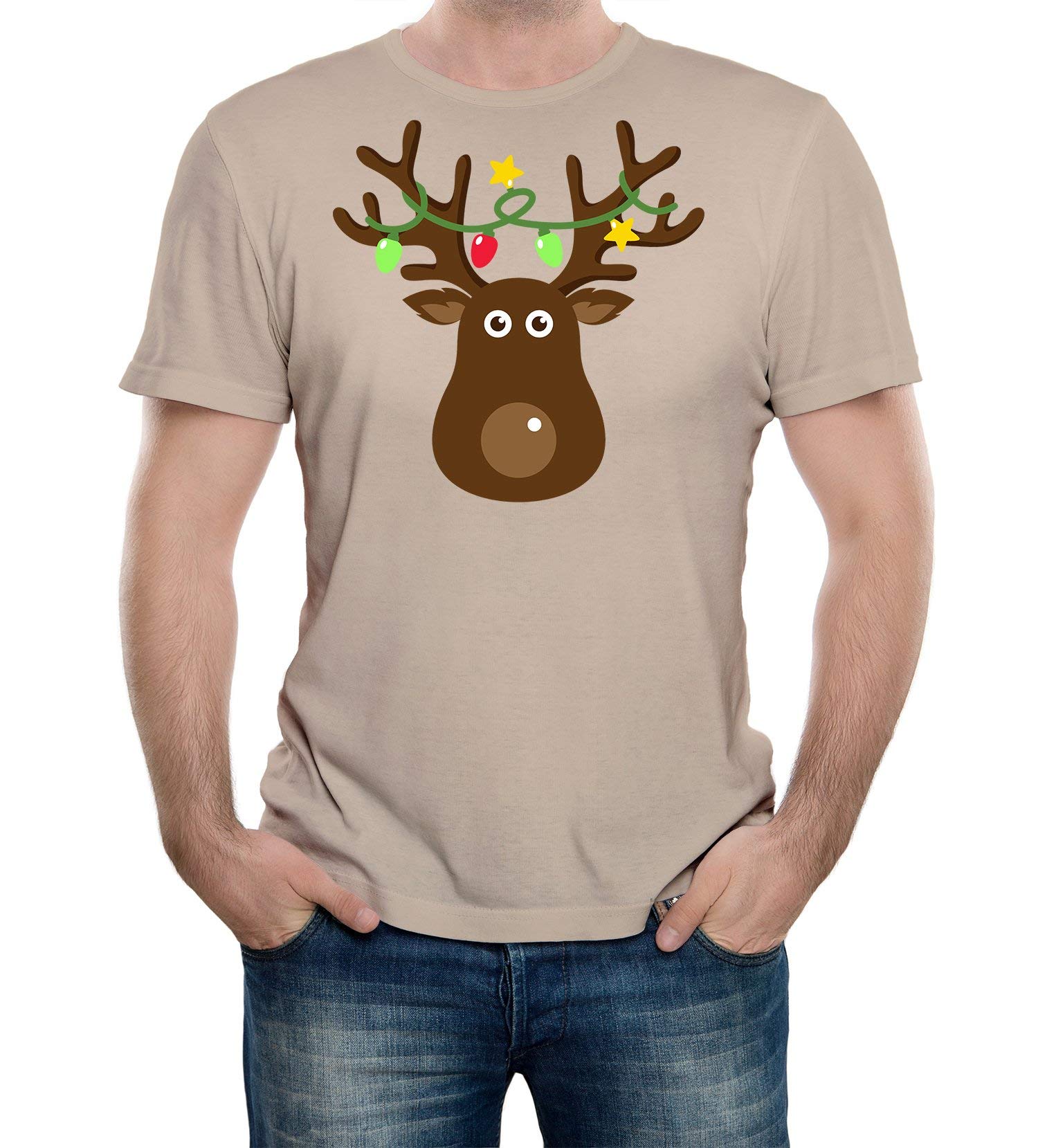 Reality Glitch Men's Sand Christmas T-Shirt | Funny Reindeer Xmas Tee | Novelty Festive Top For Secret Santa & Christmas Day