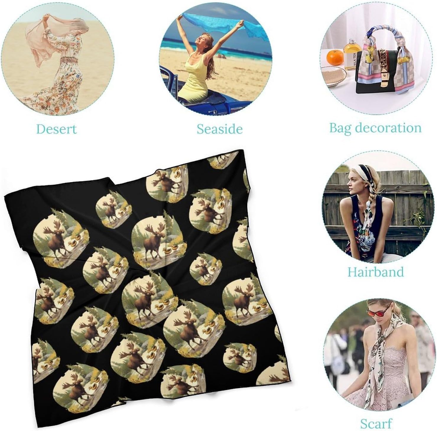 Duck Moose Bandana Fashion Head Scarf Square Silk Scarf Print Neck Hair Scarfs for Women Men Gifts