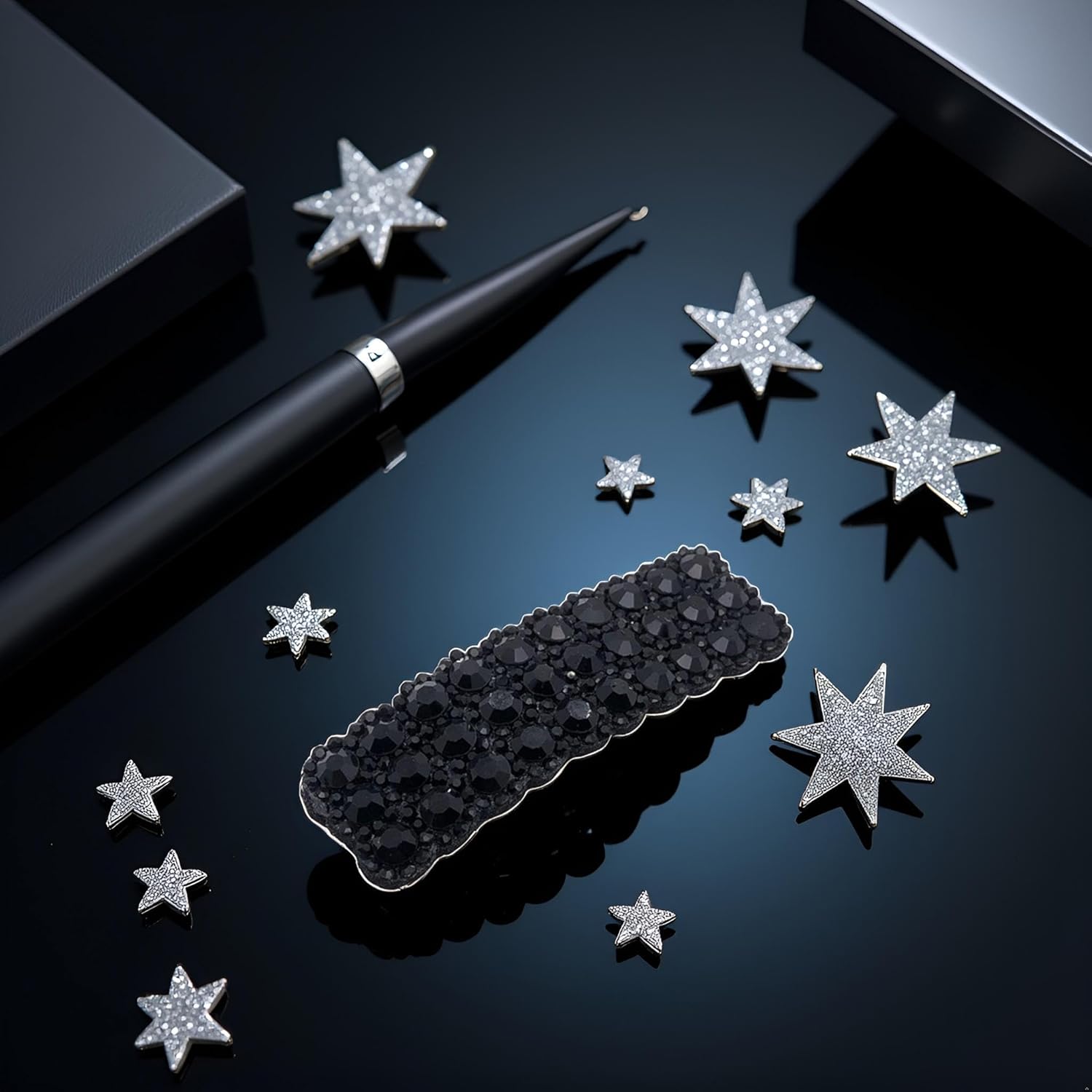 2Pcs Black Rhinestones Snap Hair Clips for Women Girls Rectangular Hairpins Korean Barrettes Hair Accessories，Clips and Barrettes - Image 2