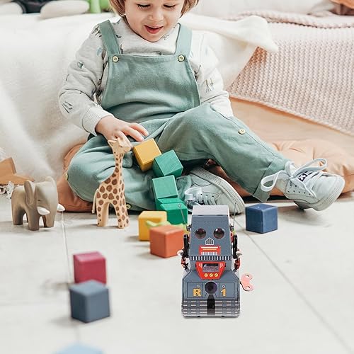 Miniatura 6 de VOSAREA Wind Up - Estudio de primavera retro de robot, estaño de relojería coleccionable, para accesorios de fotografía, fiestas, cumpleaños,