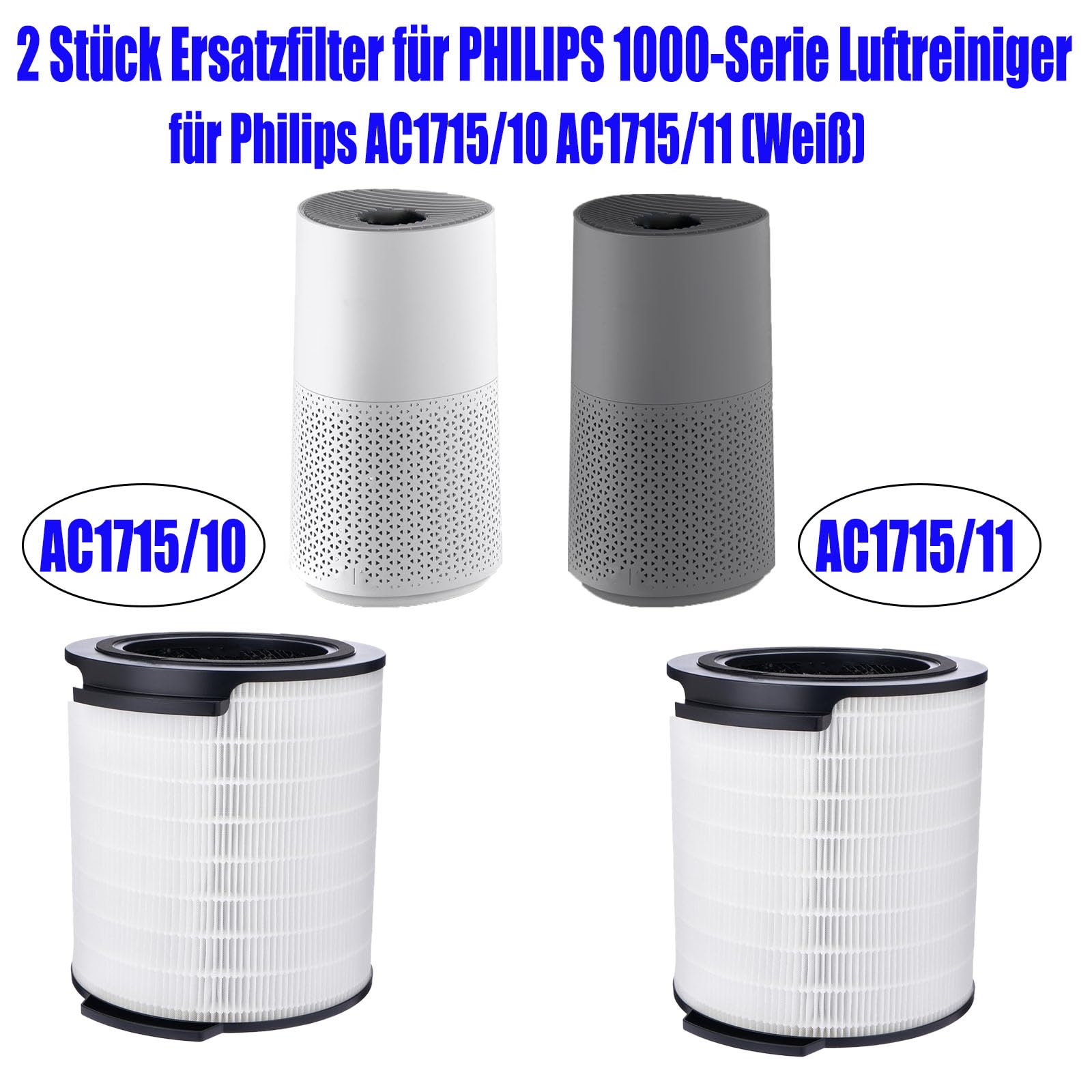 2 filtros de repuesto FY1700 para purificador de aire Philips AC1711 AC1715 serie 1000i