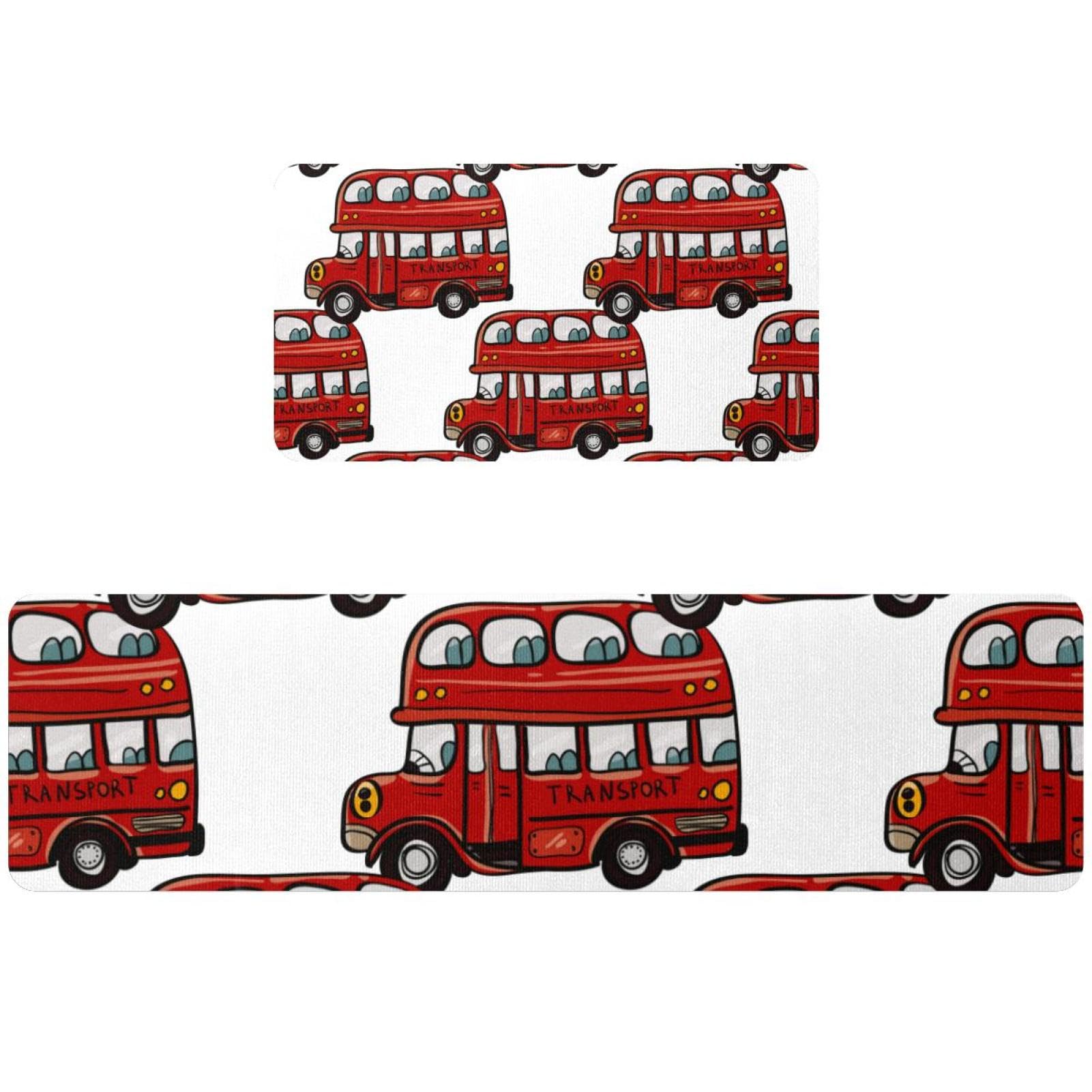 Tapis de cuisine lavable motif bus rouge pour animer votre intérieur