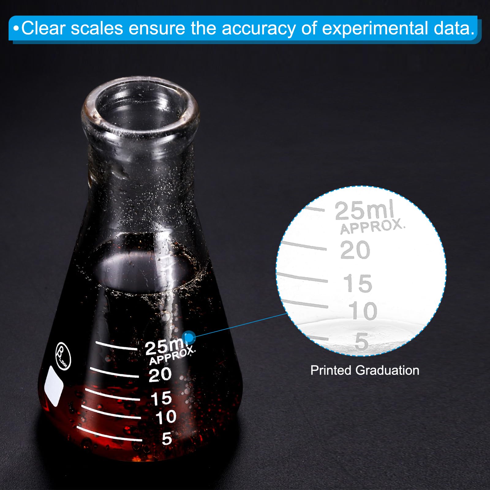 PATIKIL Ampolla Erlenmeyer, 12pz 25ml Ampolle a Bocca Stretta in Vetro Borosilicato Graduazione Stampata Esperimenti di Laboratorio, Chimica e Studio Scientifico