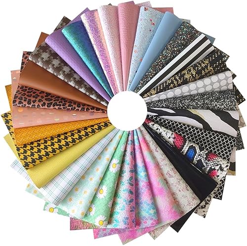 30 piezas de 8 x 12 pulgadas serie mixta de piel sintética de piel sintética de color aleatorio, múltiples estilos de tela de manualidades para