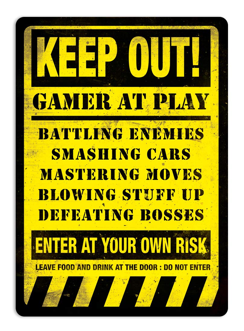 Keep Out Gamer at Play - Yellow – Small Sticky Pads | Printed Metal Wall Sign Plaque
