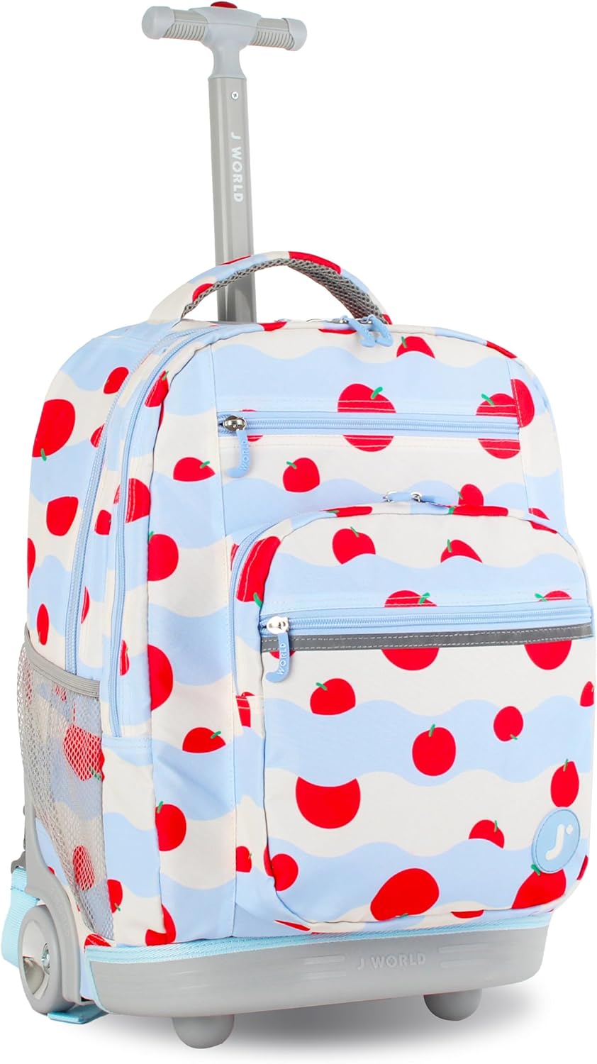 J World New York Sundance Rolling Backpack Girl Boy Roller Bookbag, Floating Apple, 20 Inch - Image 1 of 7